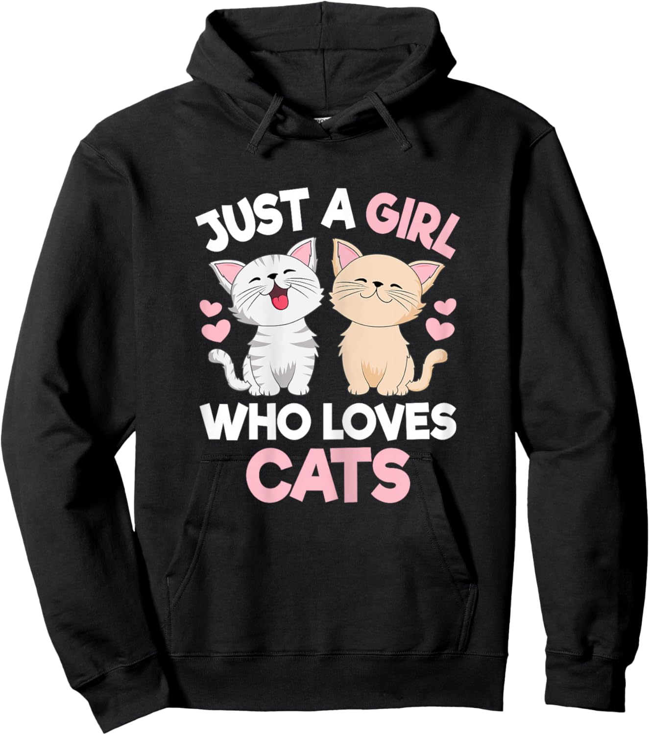 Just A Girl Who Loves Cats Cute Cat Lover Kitty Girls Kids Hoodie - Hoodie | Black