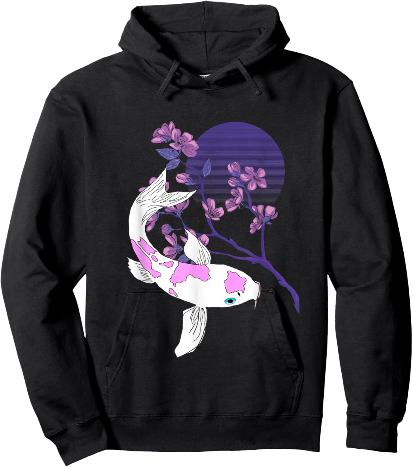 Koi Japanese Koi Carp Full Moon Cherry Blossom Nishikigoi Hoodie - Hoodie | Black