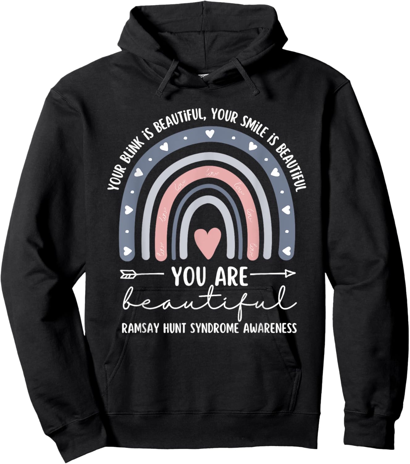 Ramsay Hunt Syndrome Awareness Cute Boho Rainbow Retro Women Hoodie - Hoodie | Black