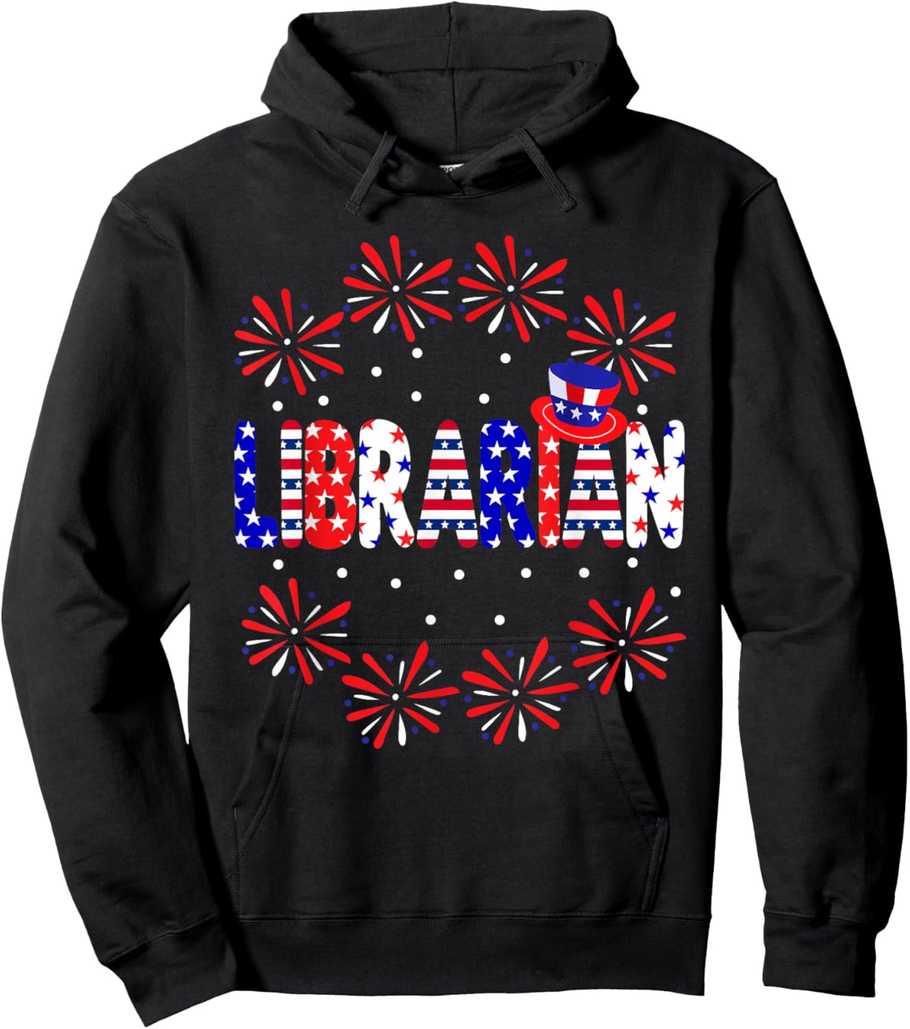4th Of July Librarian Red White Blue USA Flag Patriotic Men Hoodie - Hoodie | Black
