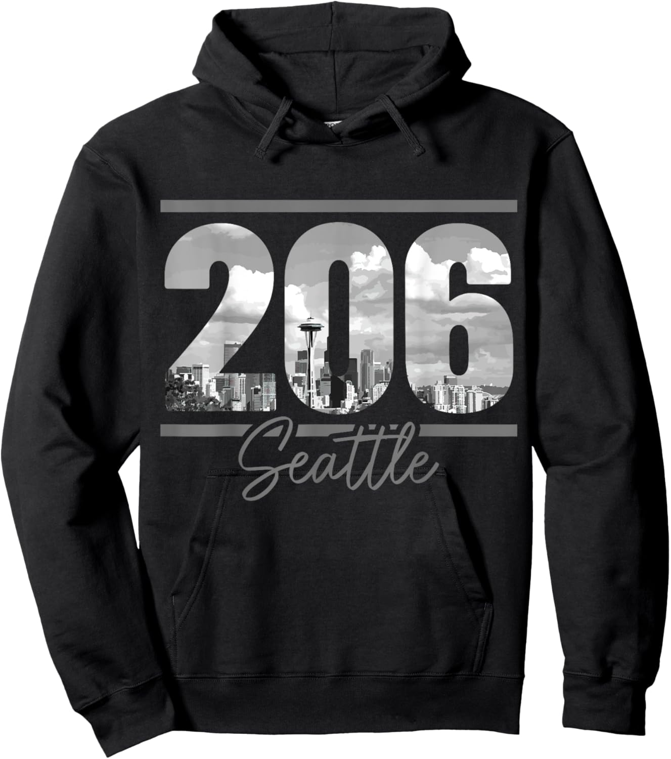 Seattle 206 Area Code Vintage Skyline Washington Hoodie - Hoodie | Black