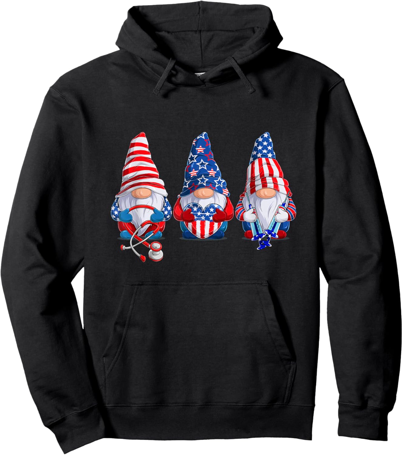 Stethoscope Nurse Life 4th July Gnome Nurse Independence Day Hoodie - Hoodie | Black