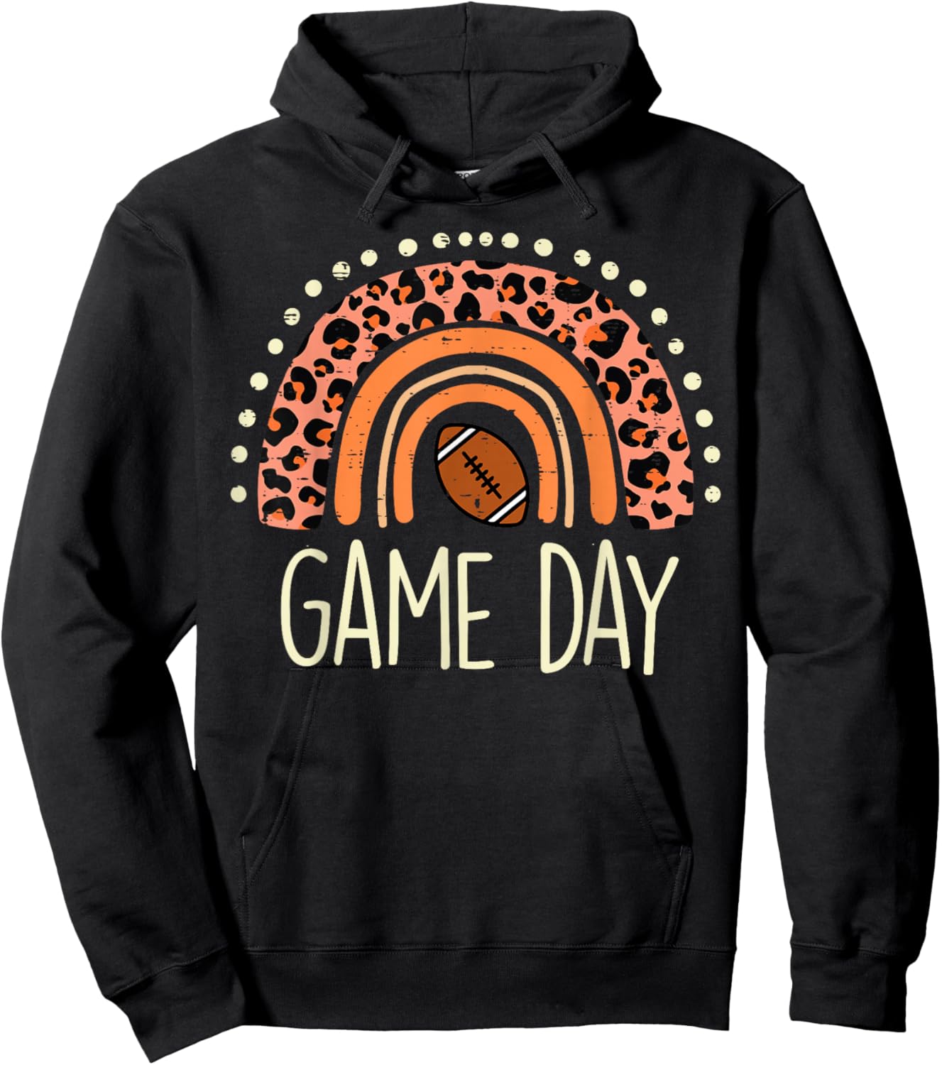 Leopard Rainbow American Football Game Day Sport Women Girls Hoodie - Hoodie | Black