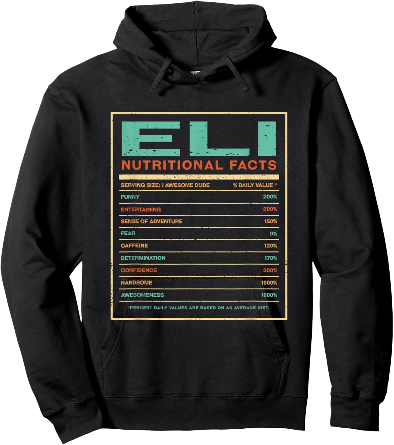 Eli Nutrition Facts Funny Personalized Name Hoodie - Hoodie | Black