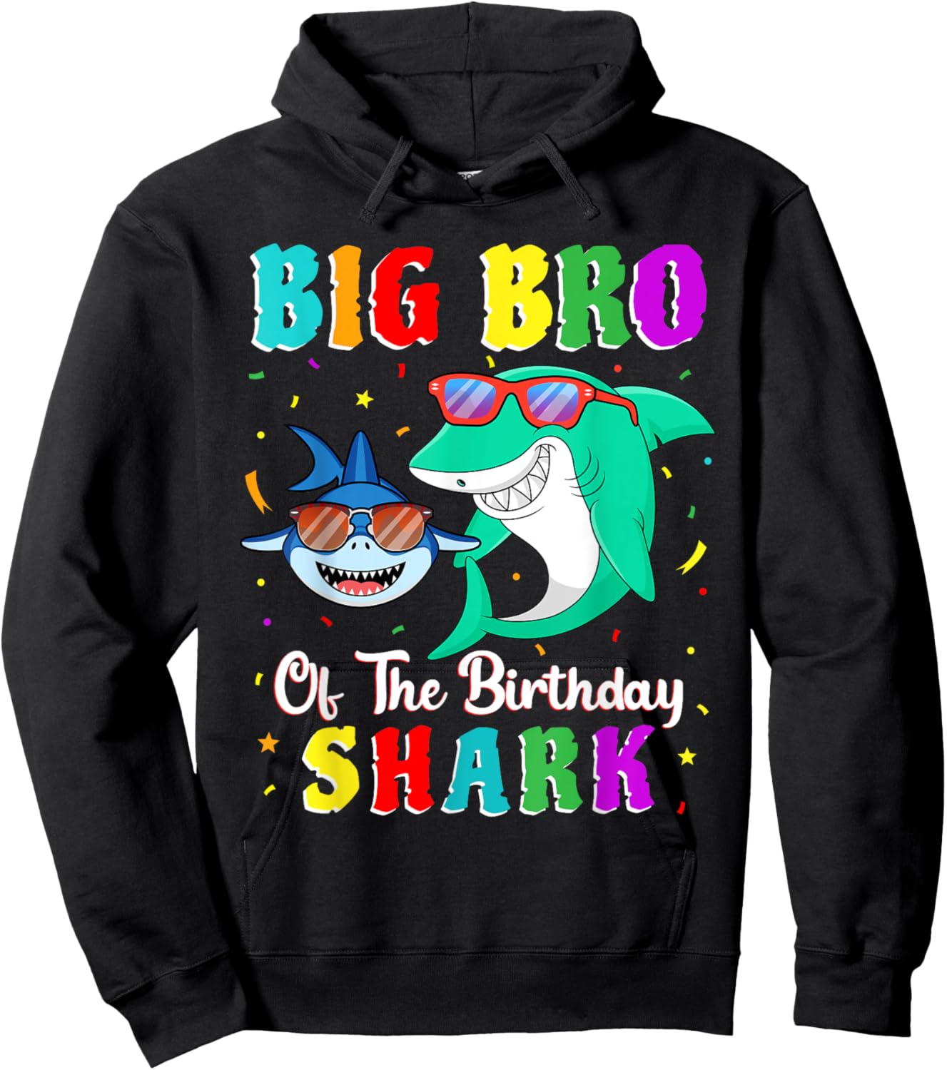 Big Bro Of The Shark Birthday Family Birthday Little Brother Hoodie - Hoodie | Black
