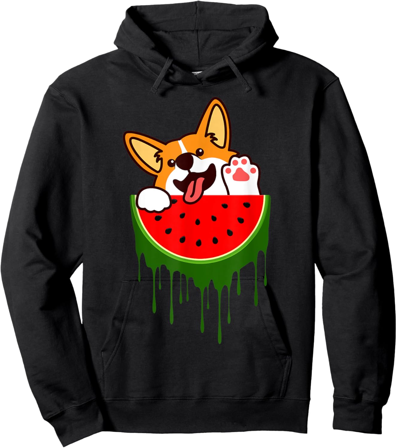 Cute Welsh Corgi Dog Watermelon Melon Tropical Fruit Lovers Hoodie - Hoodie | Black