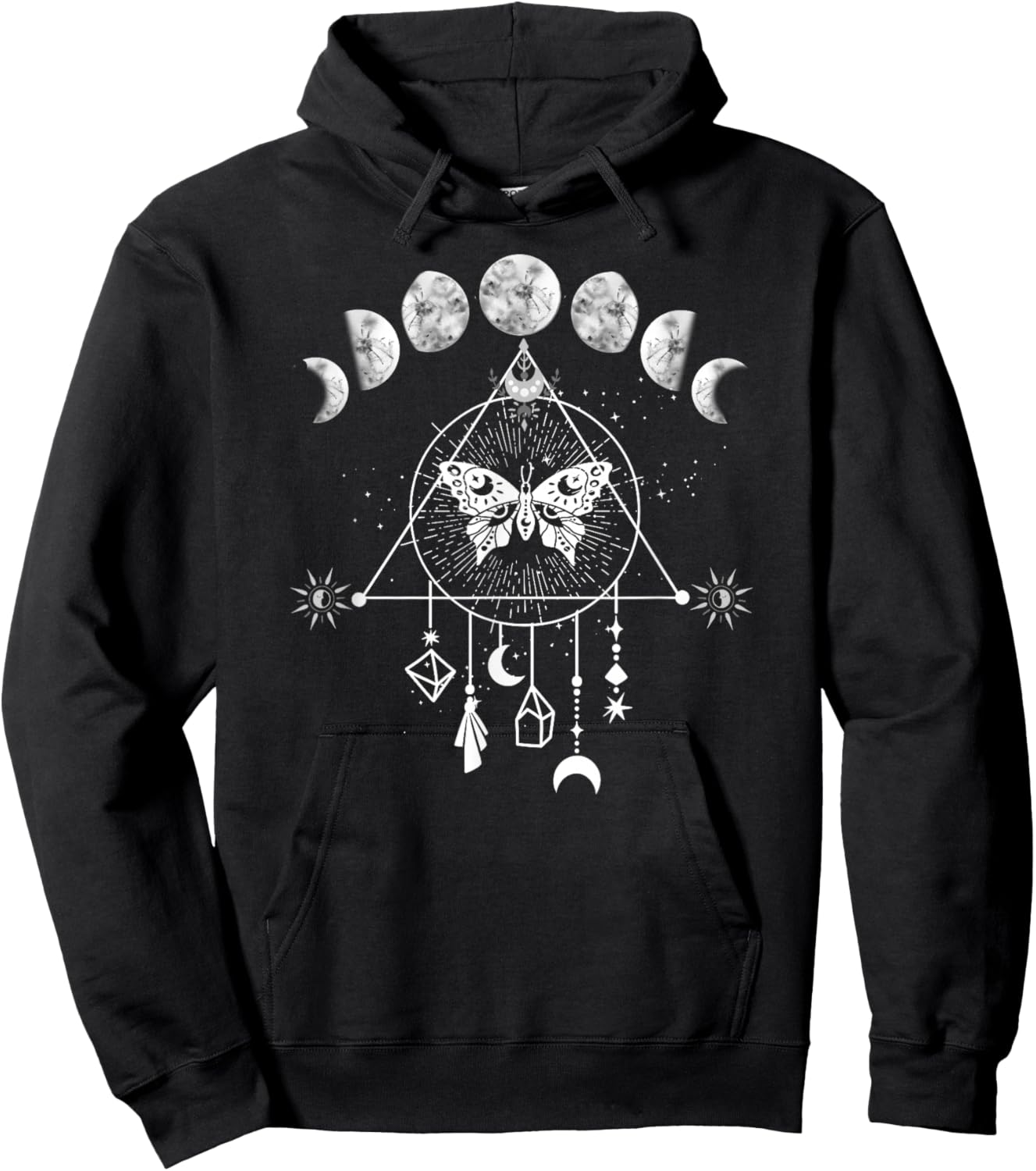 Celestial Moon phase Moth Crystals Stars Vintage design Hoodie - Hoodie | Black