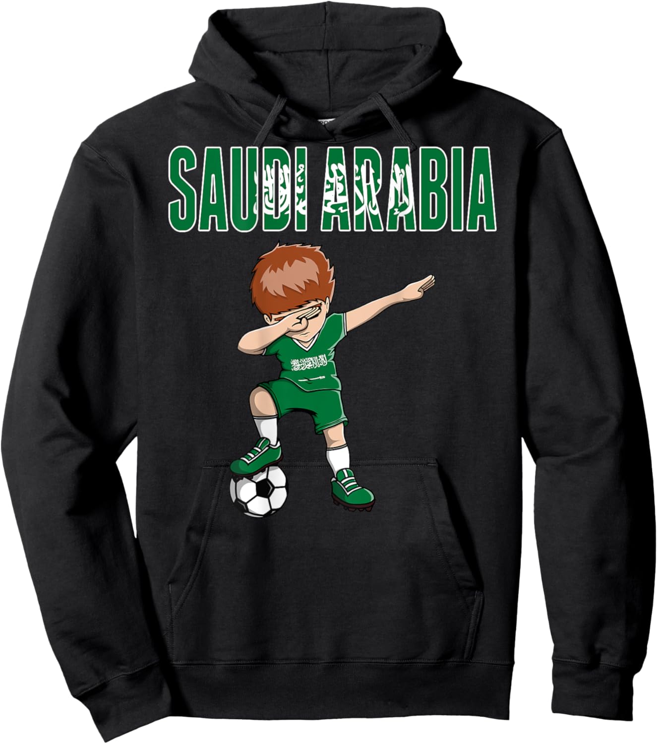 Dabbing Soccer Boy Saudi Arabia Soccer Fan Jersey Saudi Flag Hoodie - Hoodie | Black