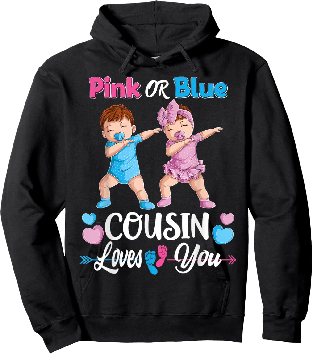 Pink Or Blue Cousin Loves You Baby Gender Reveal Party Women Hoodie - Hoodie | Black
