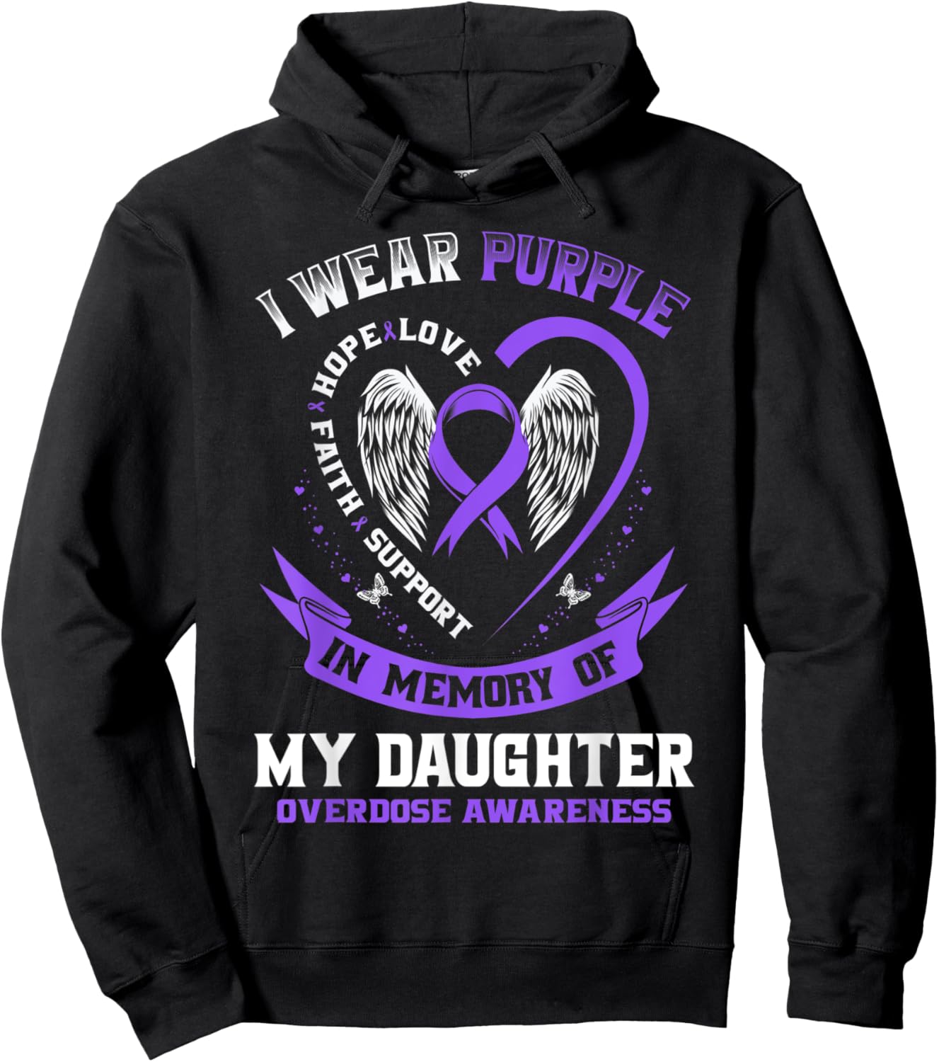 Purple In Memory of Daughter Drug Overdose Awareness Ribbon Hoodie - Hoodie | Black