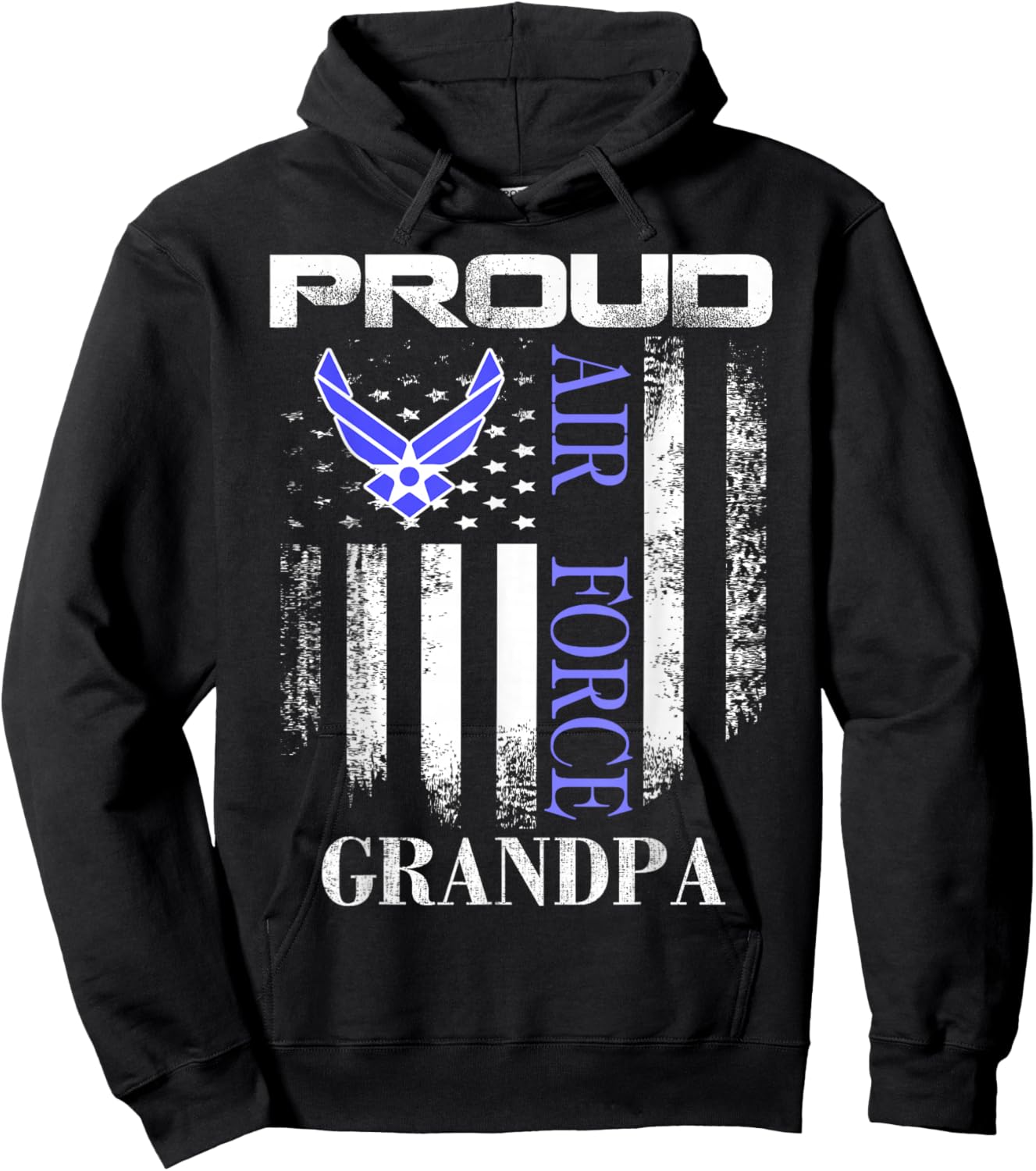 Vintage Proud Air Force Grandpa With American Flag Gift Hoodie - Hoodie | Black