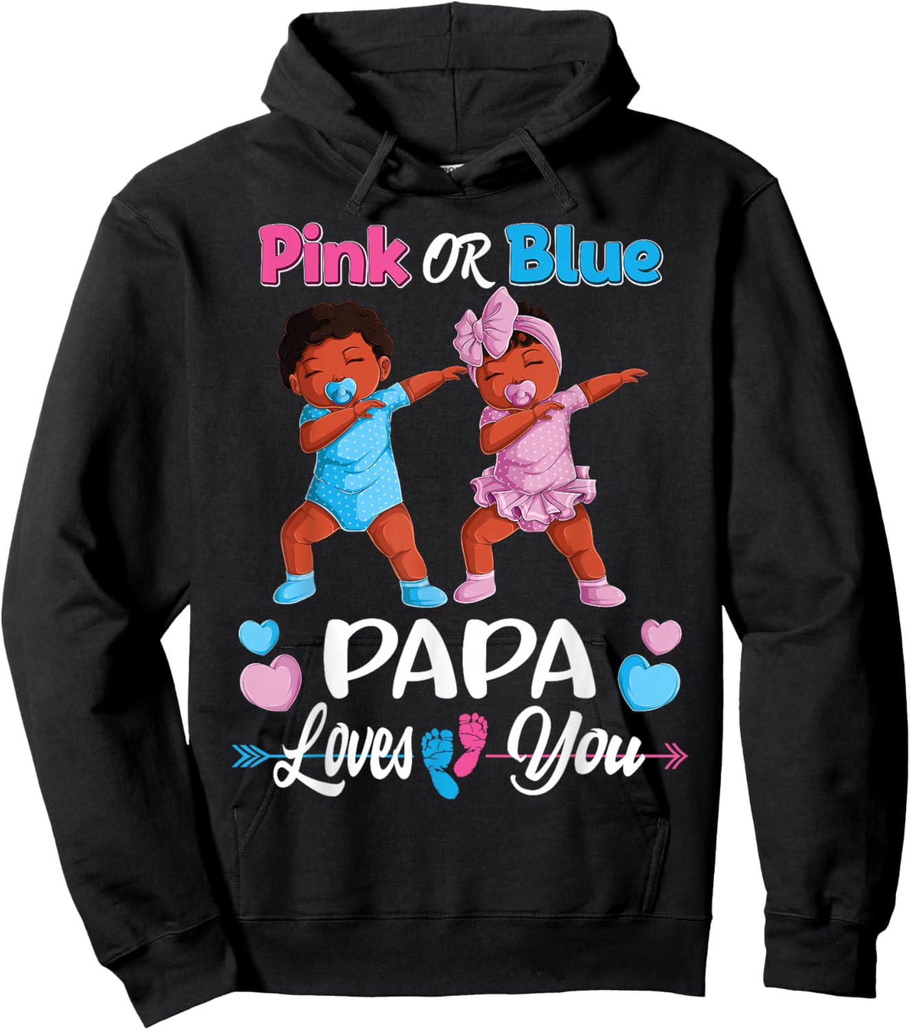 Pink Or Blue Papa Loves You Black Baby Gender Reveal Party Hoodie - Hoodie | Black