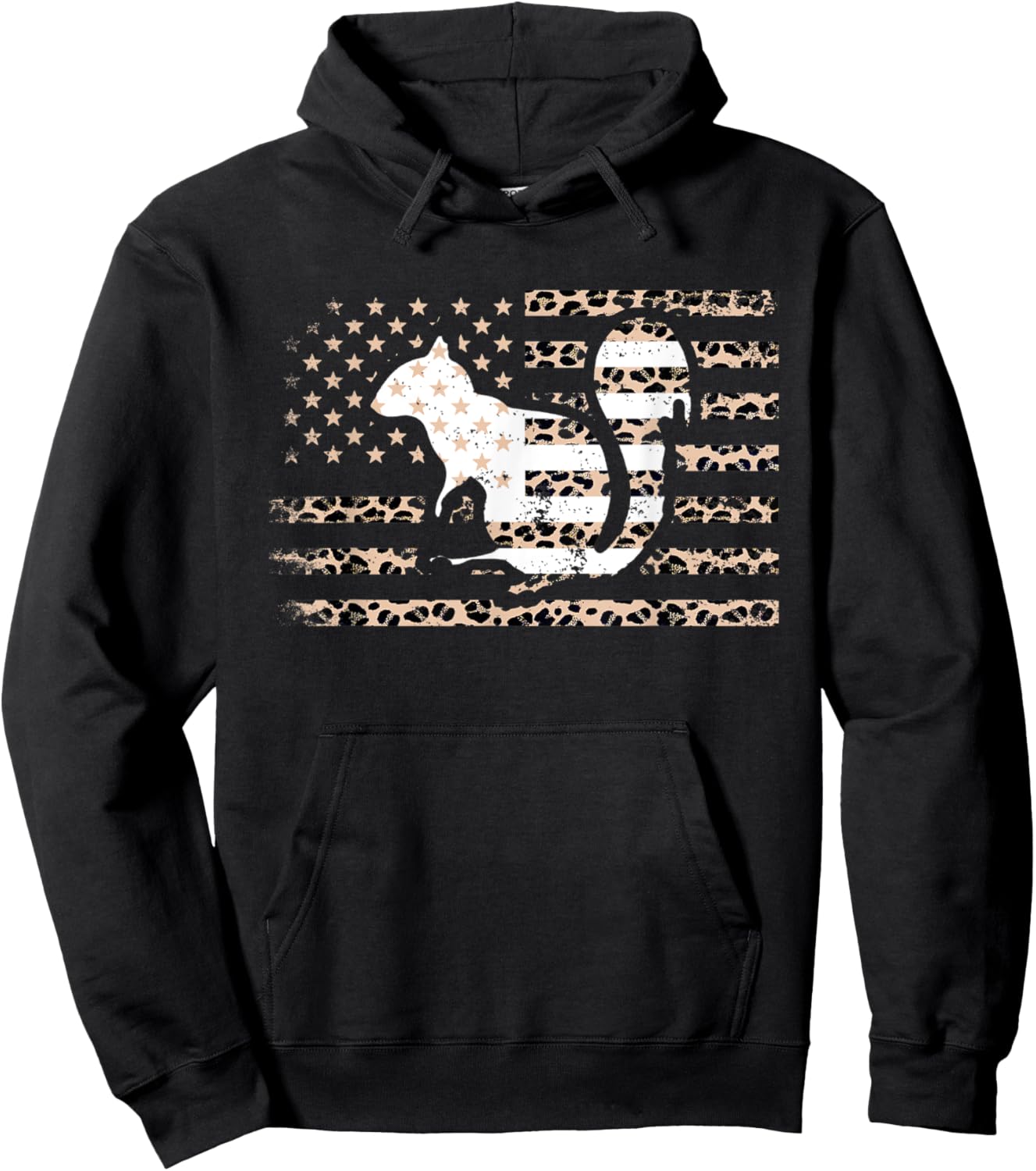 Squirrel American Flag Leopard Print US Flag Squirrel Lovers Kids Men Hoodie - Hoodie | Black