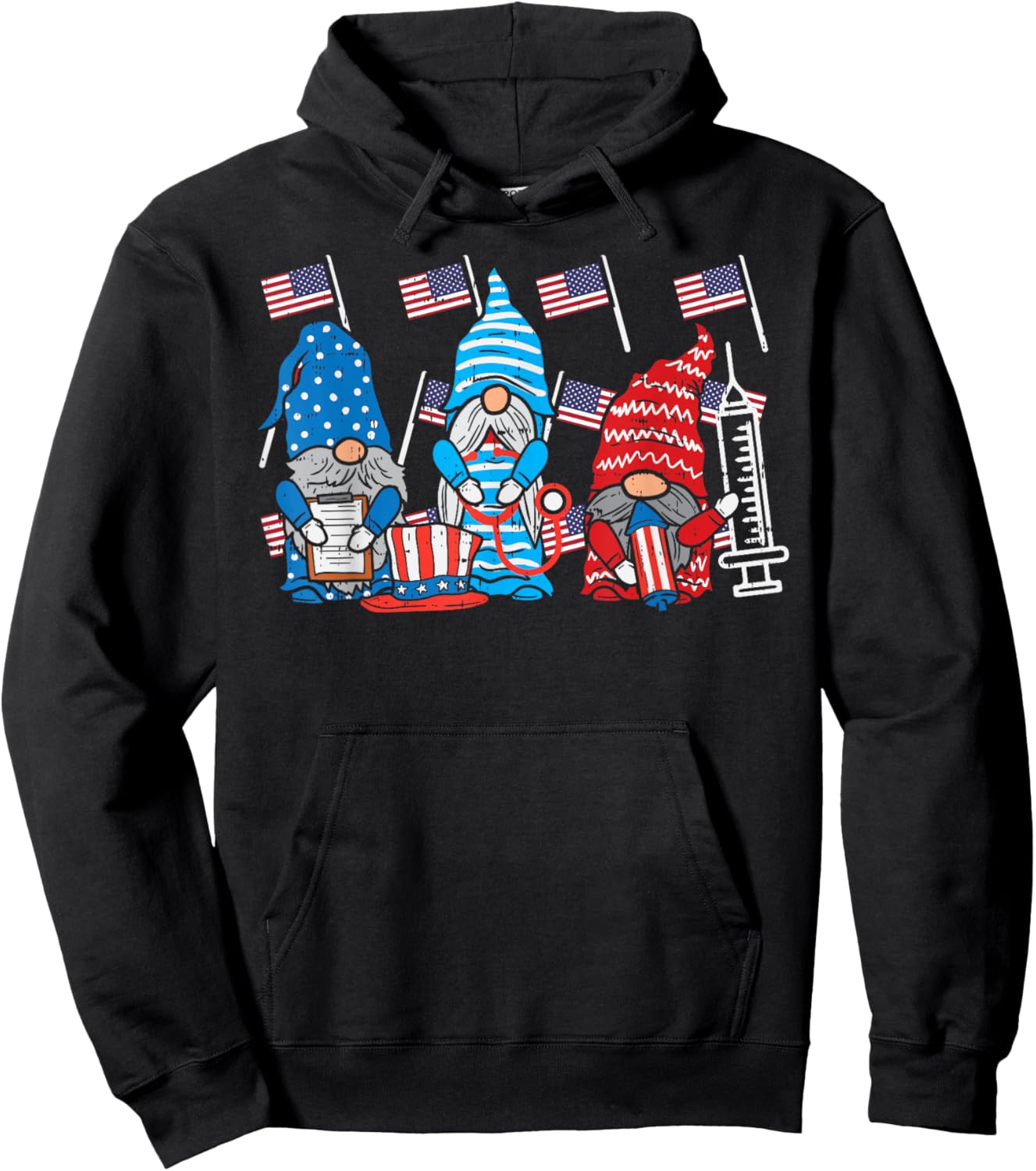 American Gnomes Nurse 4th Of July Scrub Top Patriot Women Hoodie - Hoodie | Black