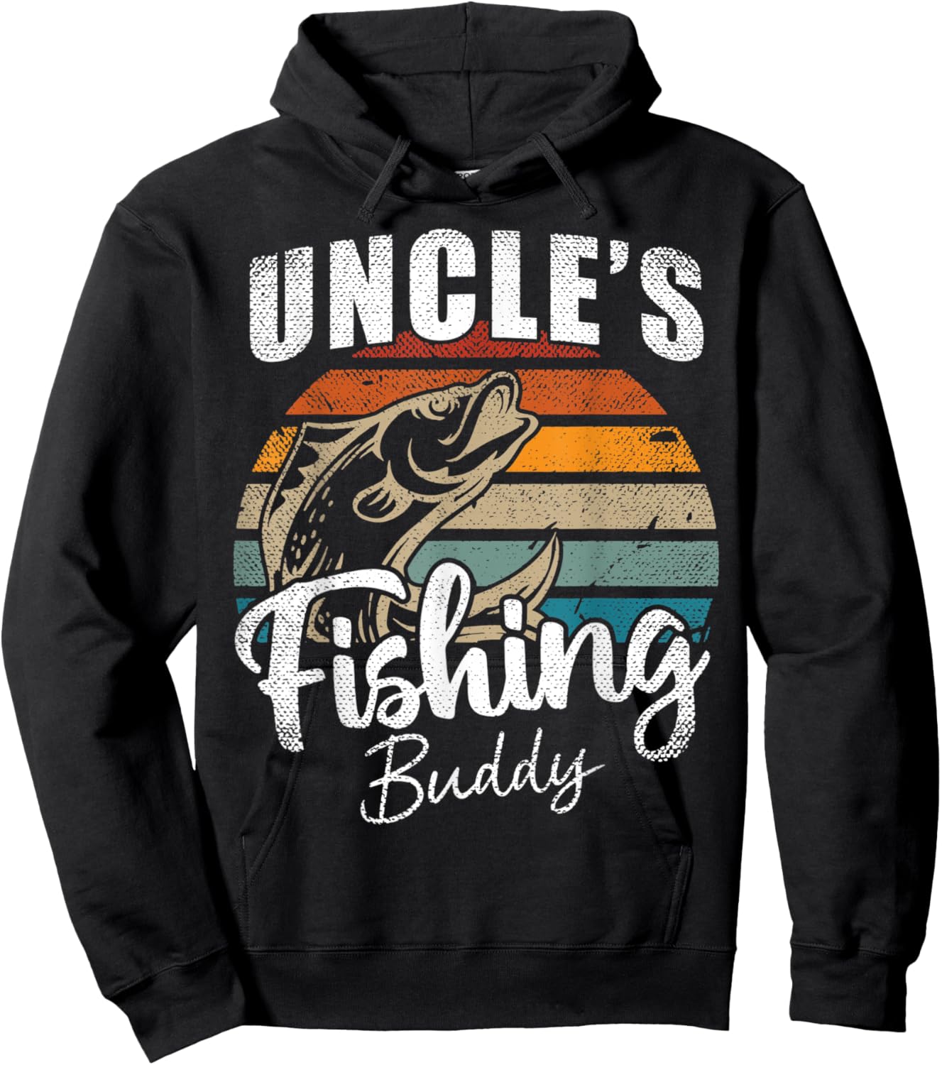 Vintage Uncle's Fishing Buddy Kids Funny Retro Sunset fish Hoodie - Hoodie | Black