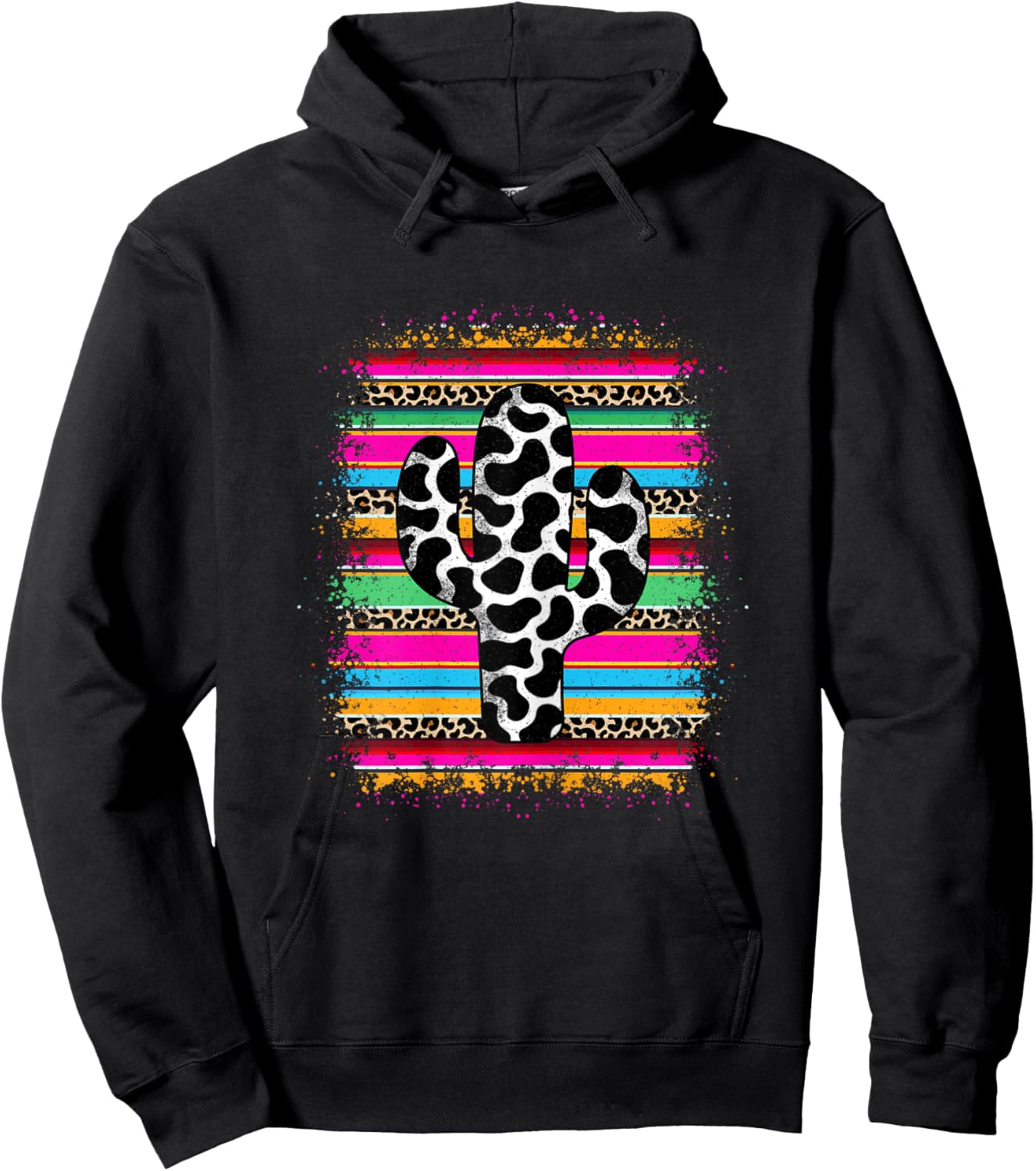 Western Cow Print Cactus Serape Cowgirl Country Women Girls Hoodie - Hoodie | Black