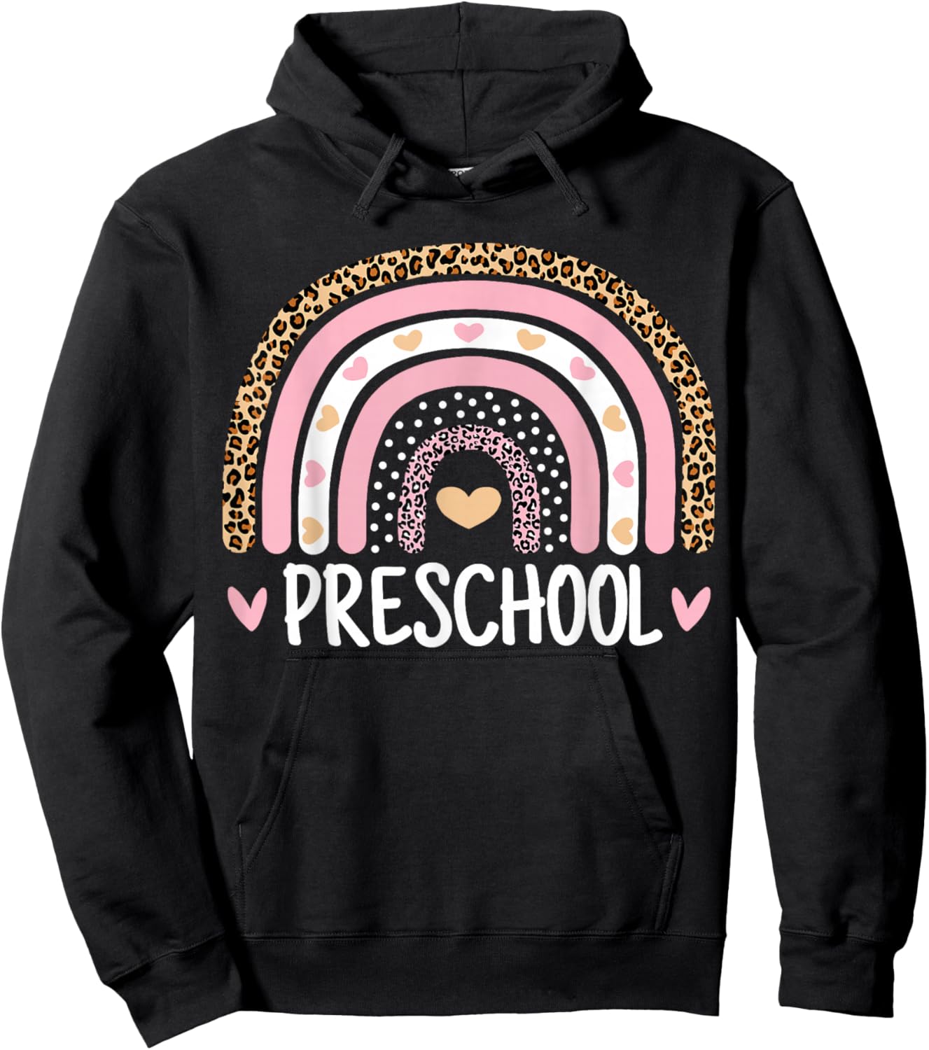 Leopard Rainbow Preschool Teacher Funny Back to School Kids Hoodie - Hoodie | Black