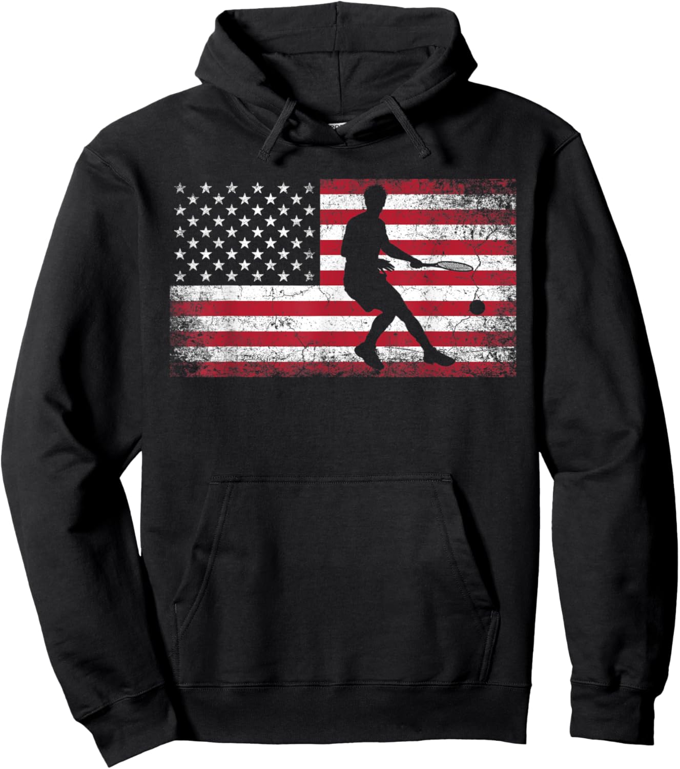 Tennis Racket Ball 4th of July Shirt American Flag America Kids Men Hoodie - Hoodie | Black