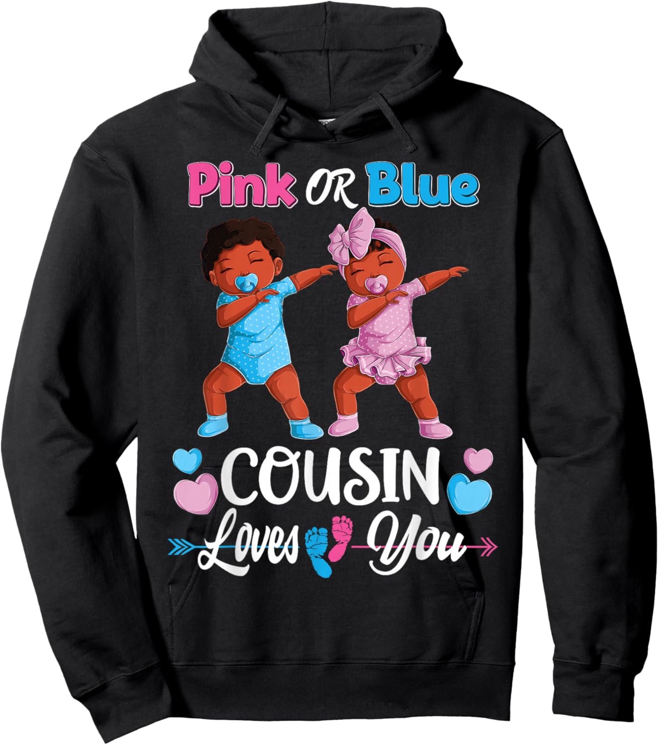 Pink Or Blue Cousin Loves You Black Baby Gender Reveal Party Hoodie - Hoodie | Black