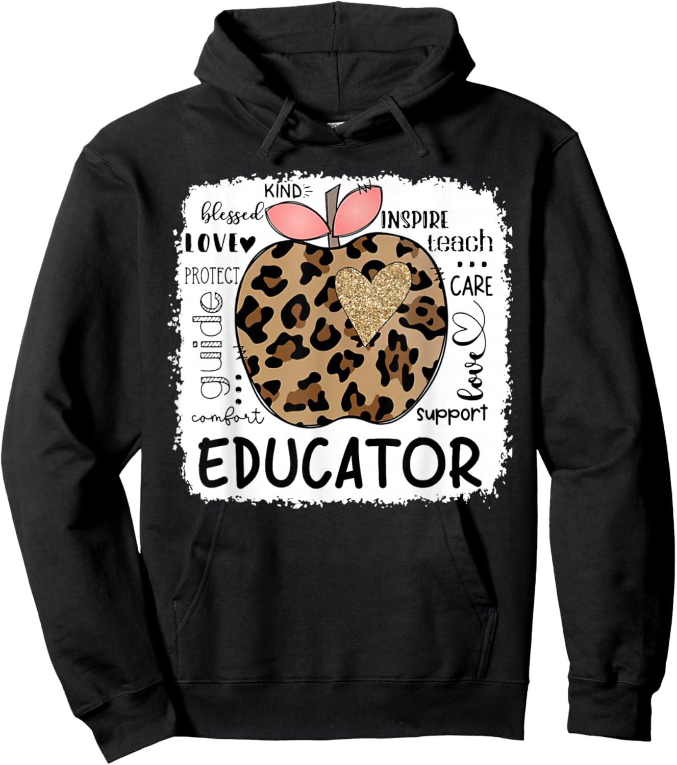 Educator Kind Blessed Teach Inspire Love Leopard Apple Hoodie - Hoodie | Black