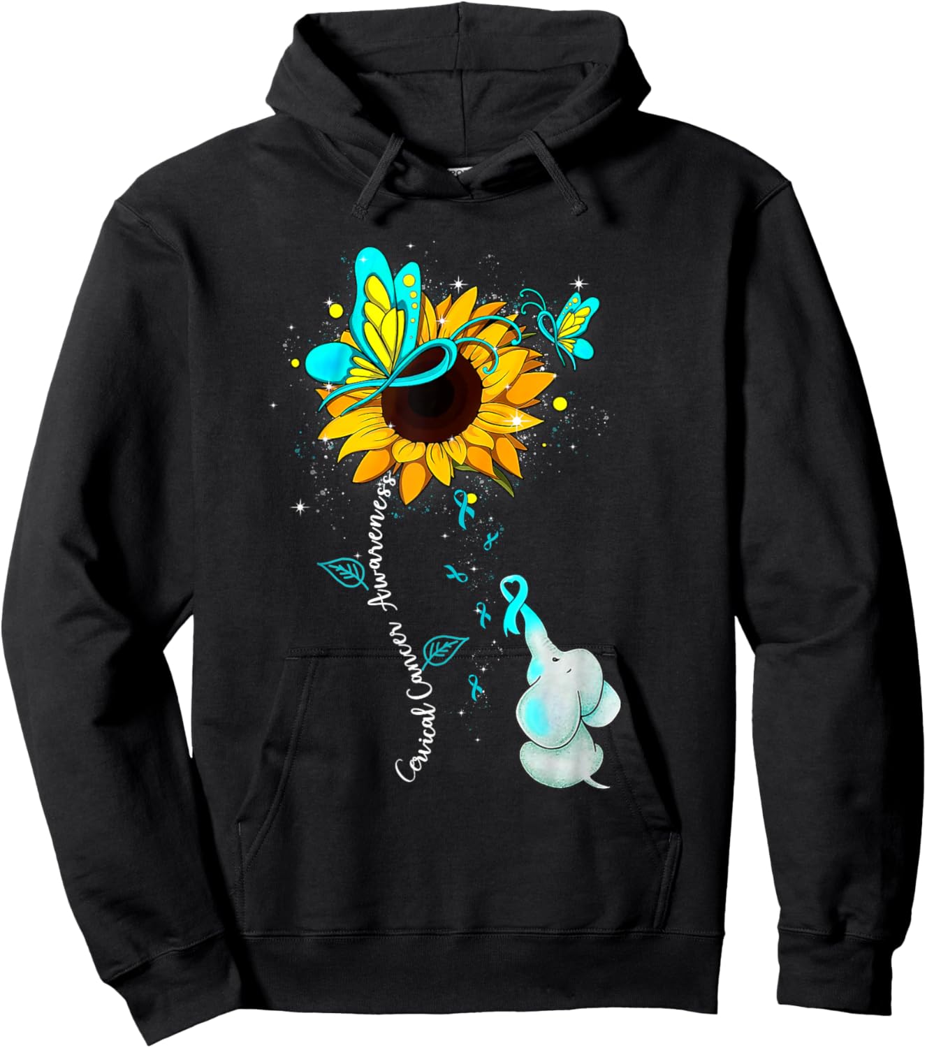 Cervical Cancer Awareness Sunflower Elephant Men Hoodie - Hoodie | Black