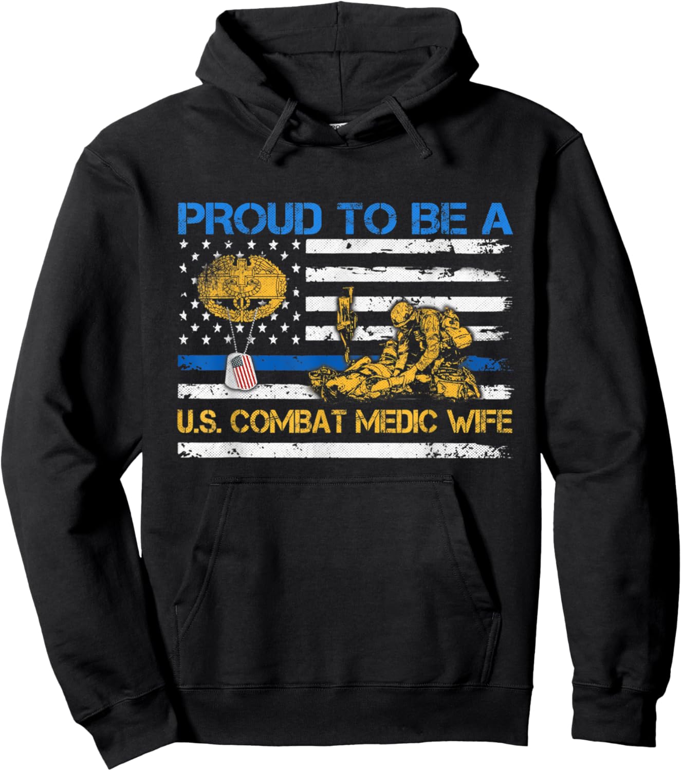 Proud Combat Medic Wife Veteran Medical Military Flag Hoodie - Hoodie | Black