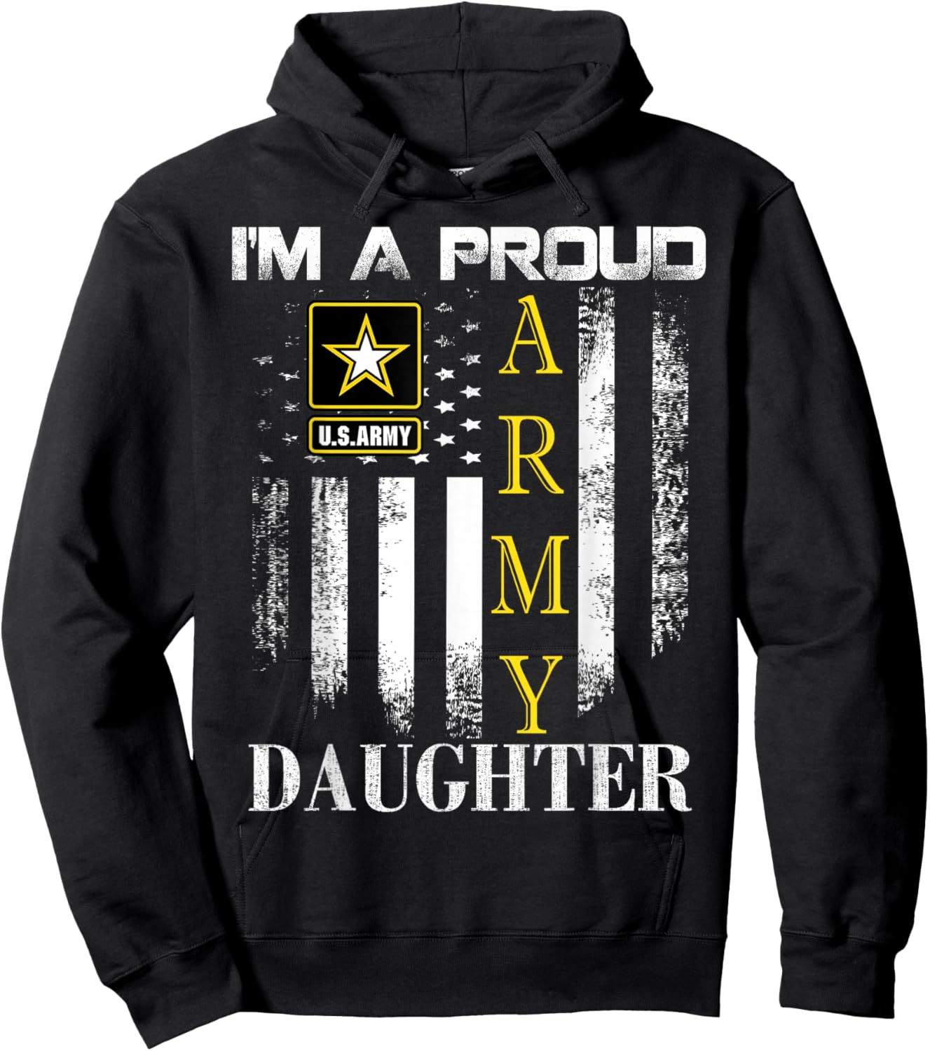 Vintage I'm A Proud Army Daughter With American Flag Gift Hoodie - Hoodie | Black