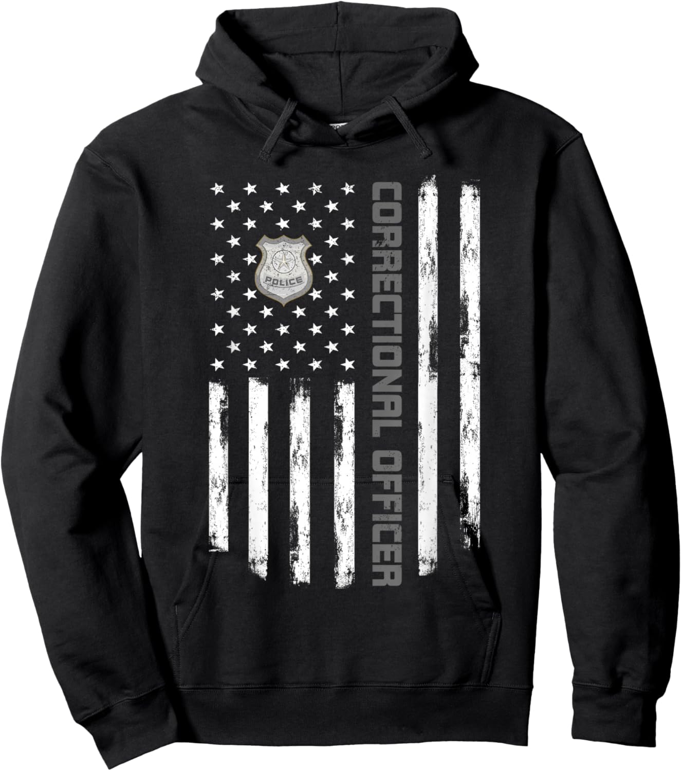 Correctional Officer Flag Graphic Thin Silver Line Matching Hoodie - Hoodie | Black