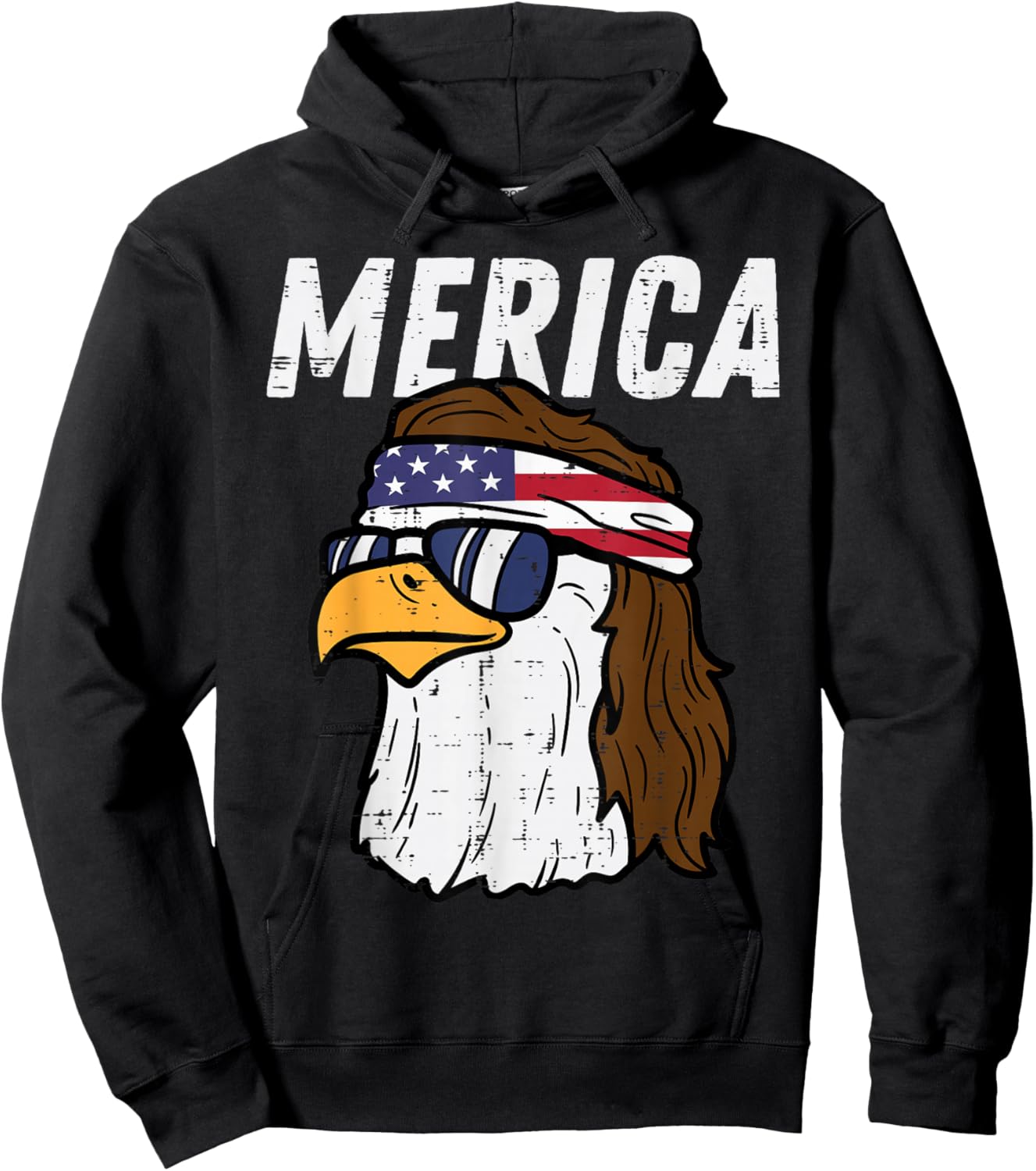 Merica Bald Eagle Mullet Sunglasses Fourth July 4th Patriot Women Kids Men Hoodie - Hoodie | Black