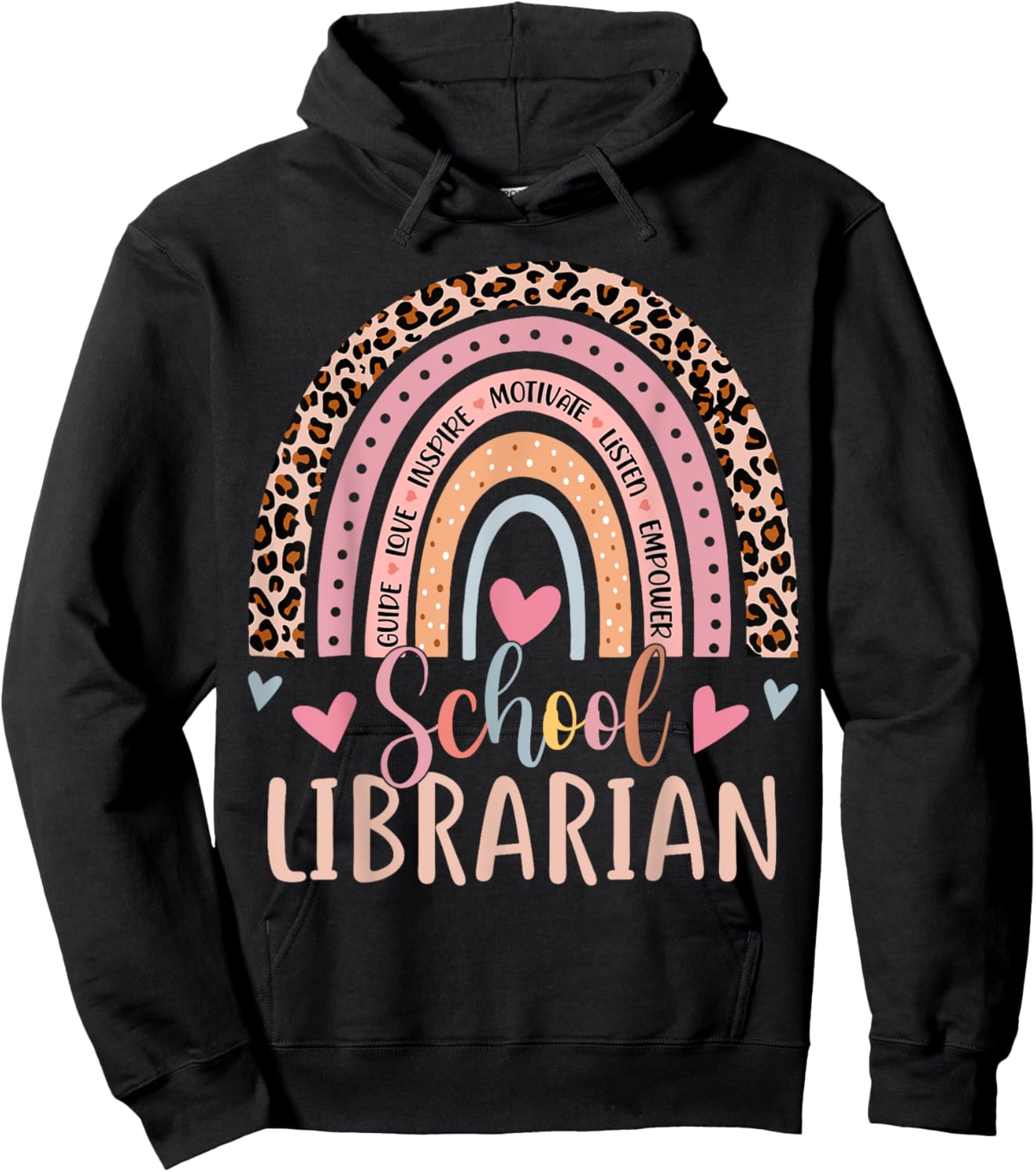 School Librarian Rainbow Leopard Print Funny Librarian Hoodie - Hoodie | Black