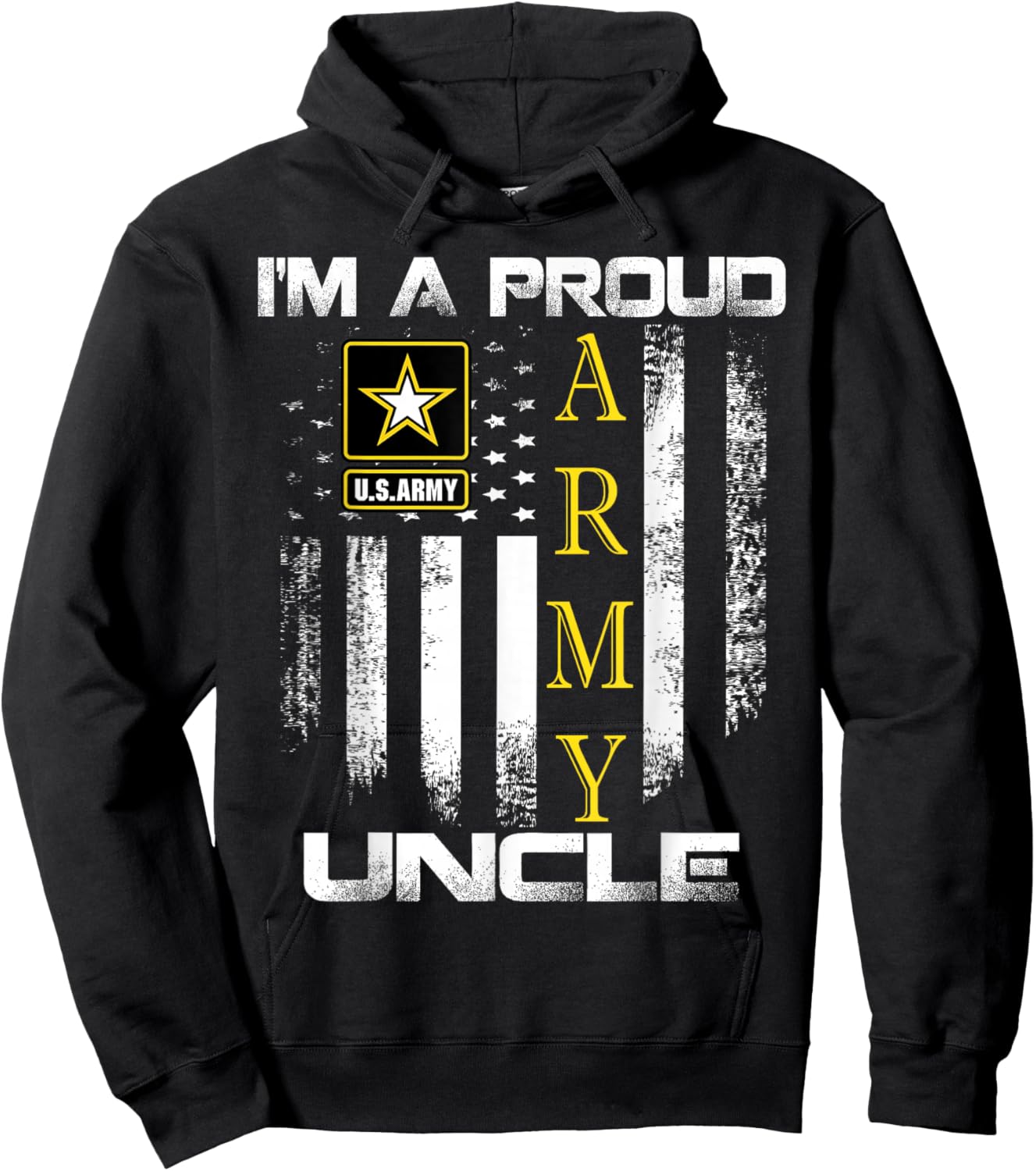 Vintage I'm A Proud Army Uncle With American Flag Gift Hoodie - Hoodie | Black