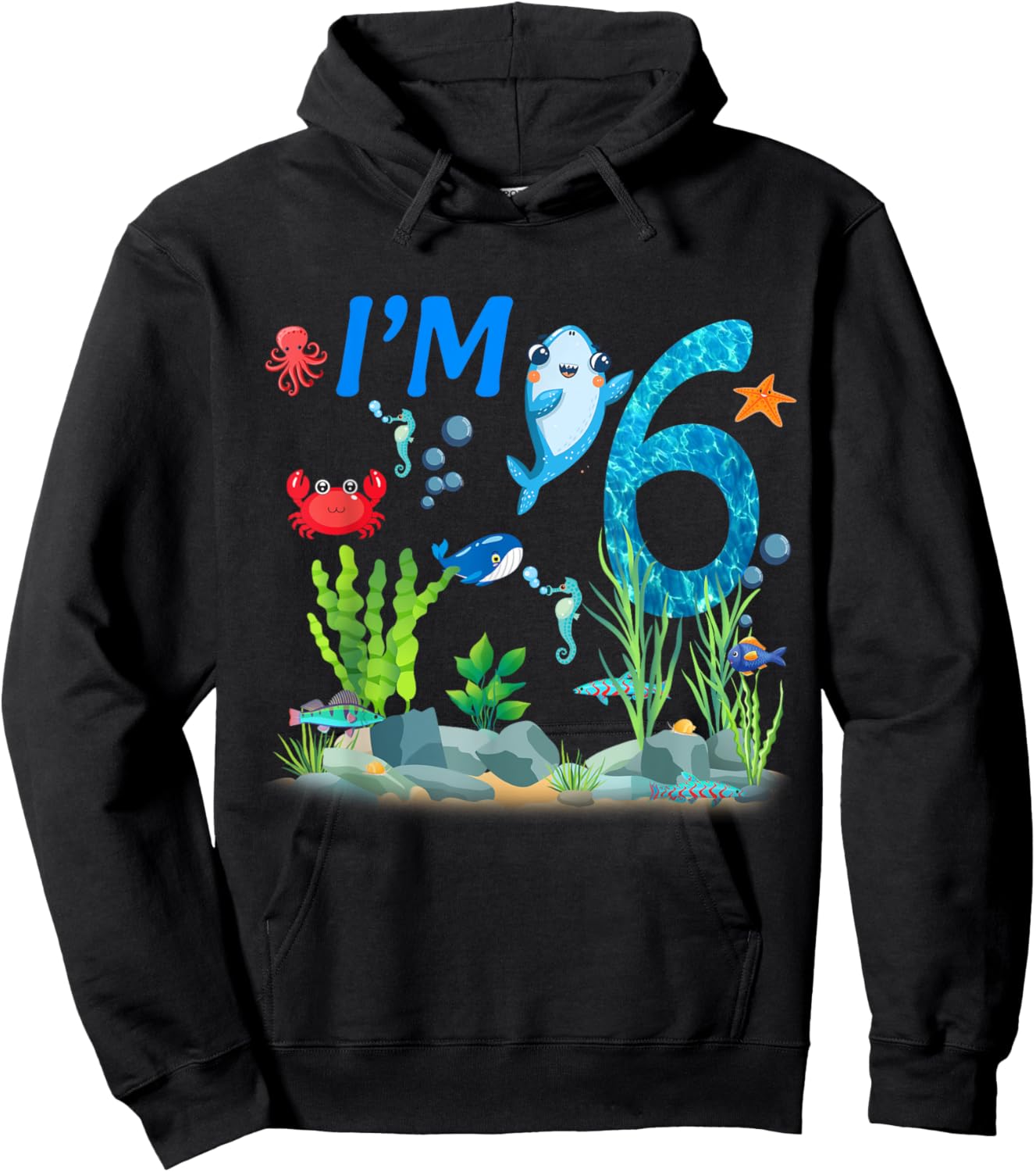 6 Year Old Ocean themed birthday Under the sea 6th birthday Hoodie - Hoodie | Black
