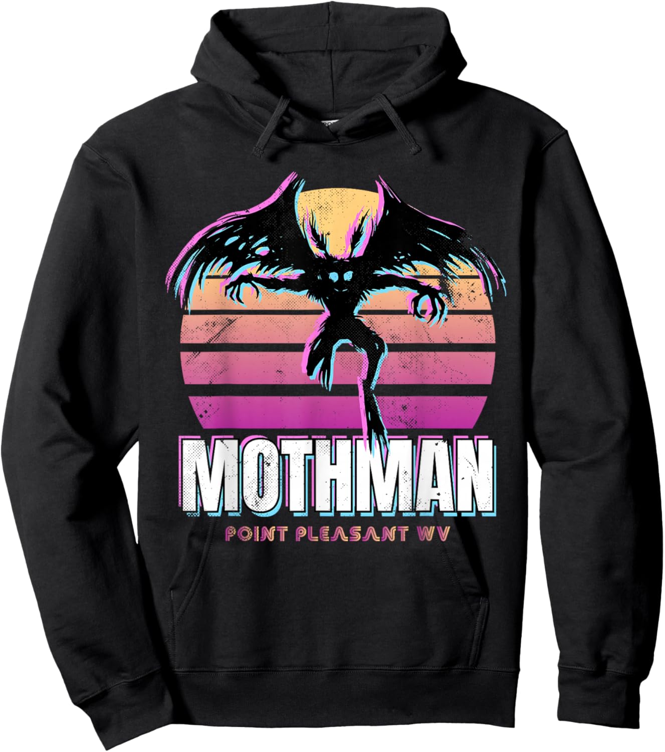 Retro Mothman 80s Cryptid Sunset Hoodie - Hoodie | Black