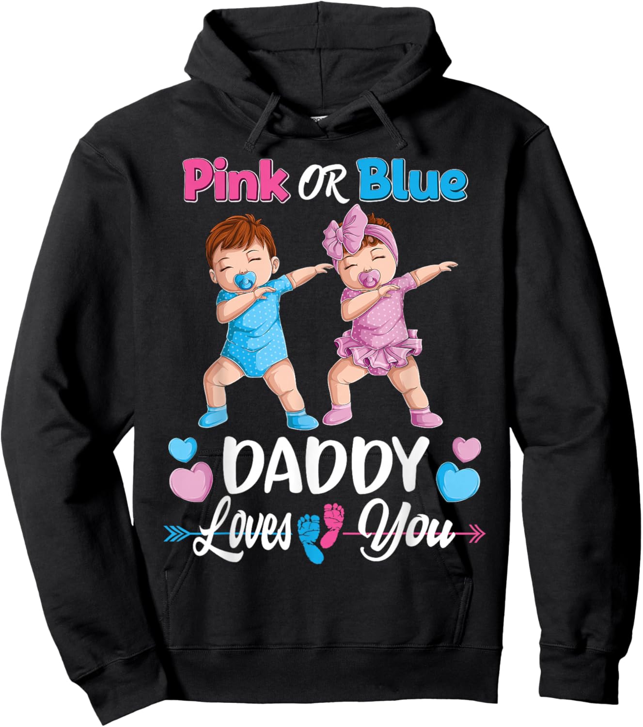 Pink Or Blue Daddy Loves You Baby Gender Reveal Party Men Small Hoodie - Hoodie | Black