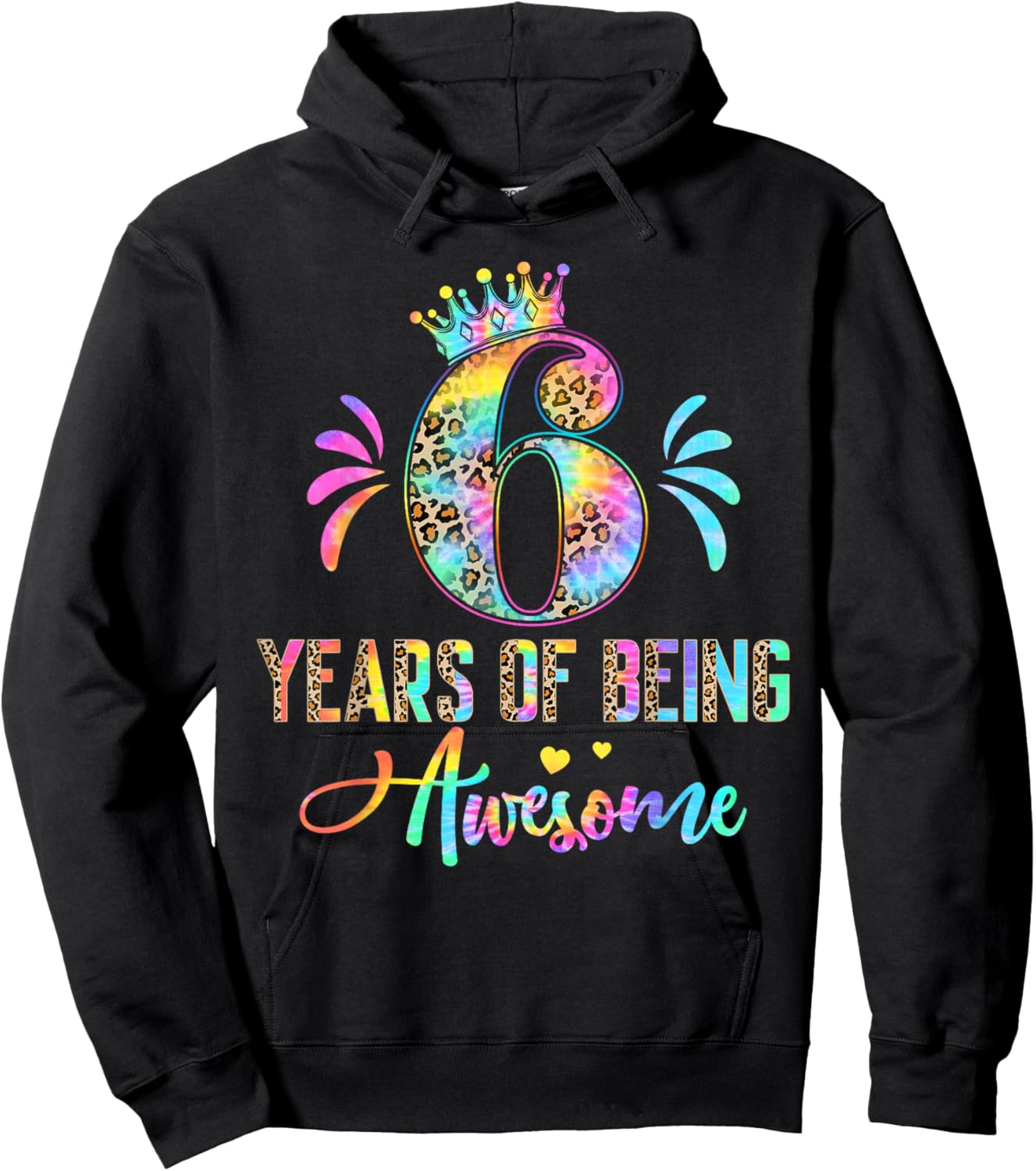 Kids Six Year Old Rainbow 6th Birthday Leopard for Girls 6 Hoodie - Hoodie | Black