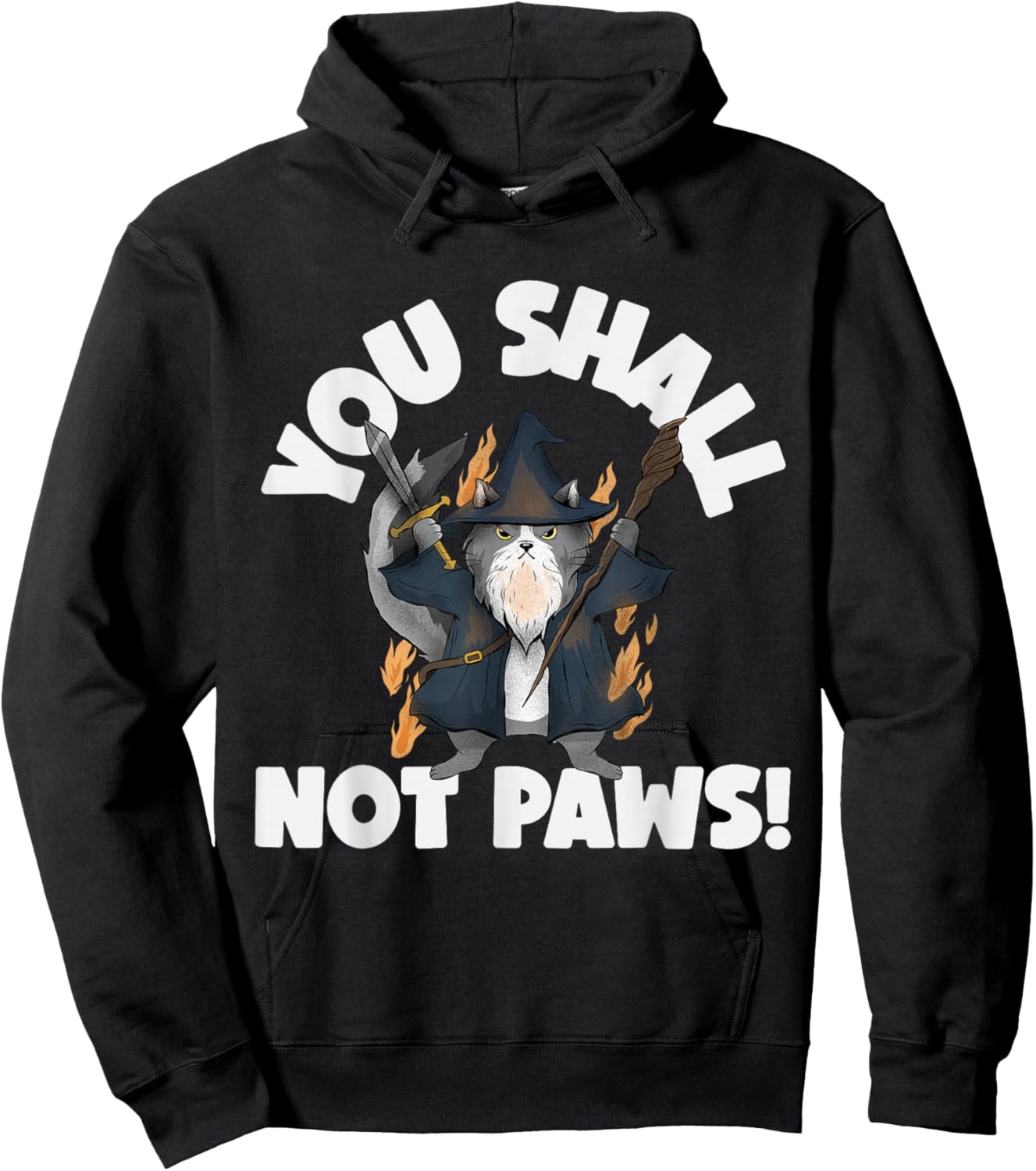 Kitten Meow Parody Movie Funny Cat Wizard You Shall Not Paws Hoodie - Hoodie | Black