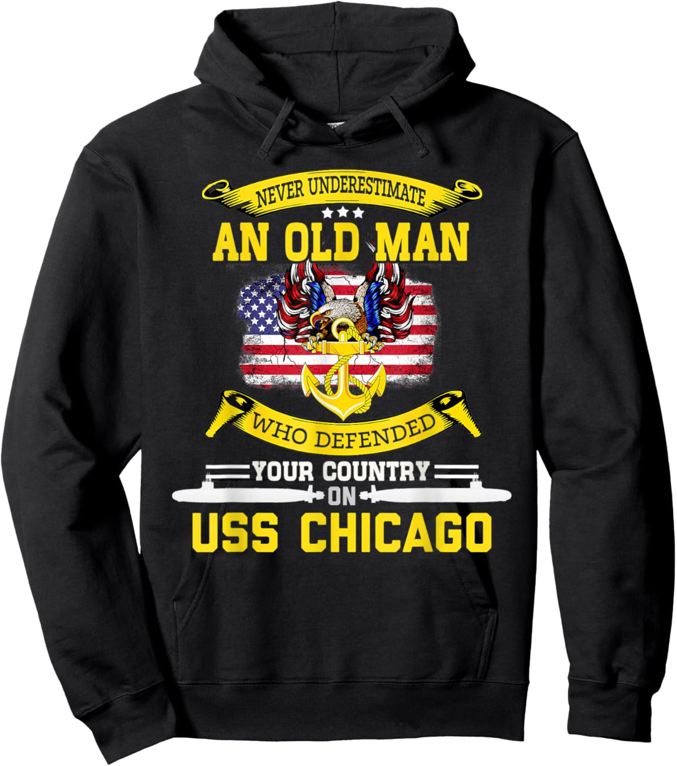 American Flag USS Chicago SSN-721 Submarine Men Hoodie - Hoodie | Black