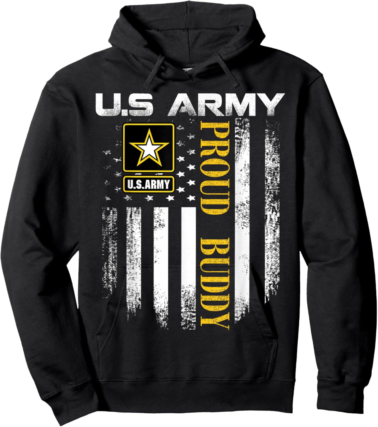 Vintage U.S. Army Proud Buddy With American Flag Gift Hoodie - Hoodie | Black