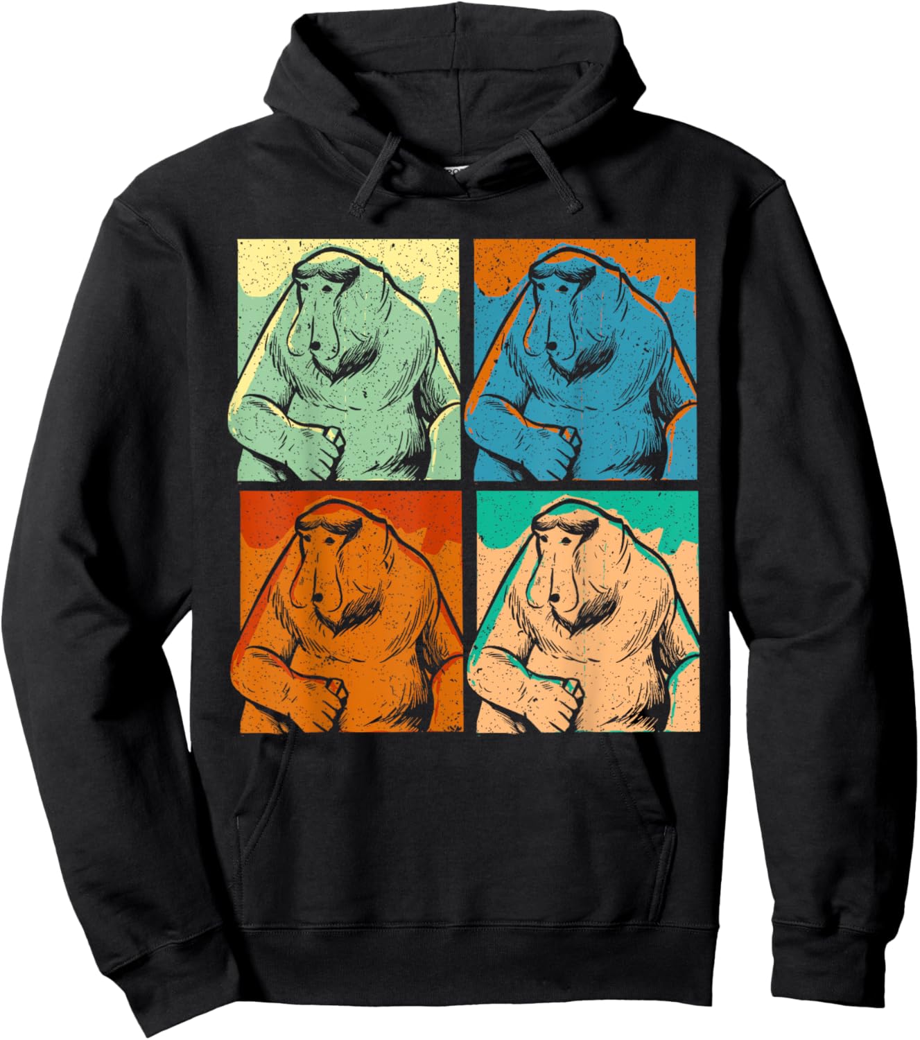 Retro Proboscis Monkey Ape Wildlife Zookeeper Hoodie - Hoodie | Black
