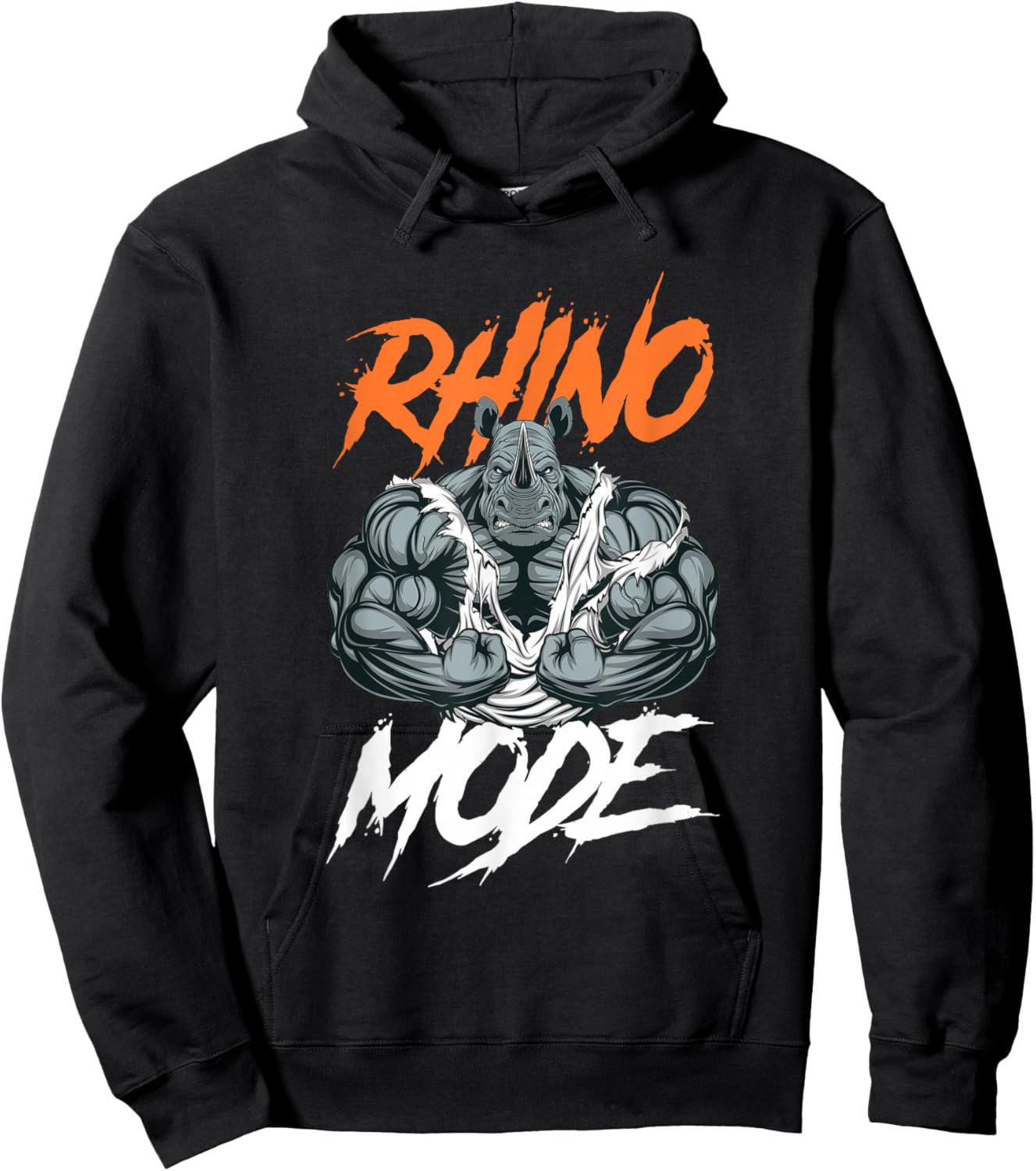Funny Strong Rhino With Big Biceps Rhino Mode For Gym Lover Hoodie - Hoodie | Black
