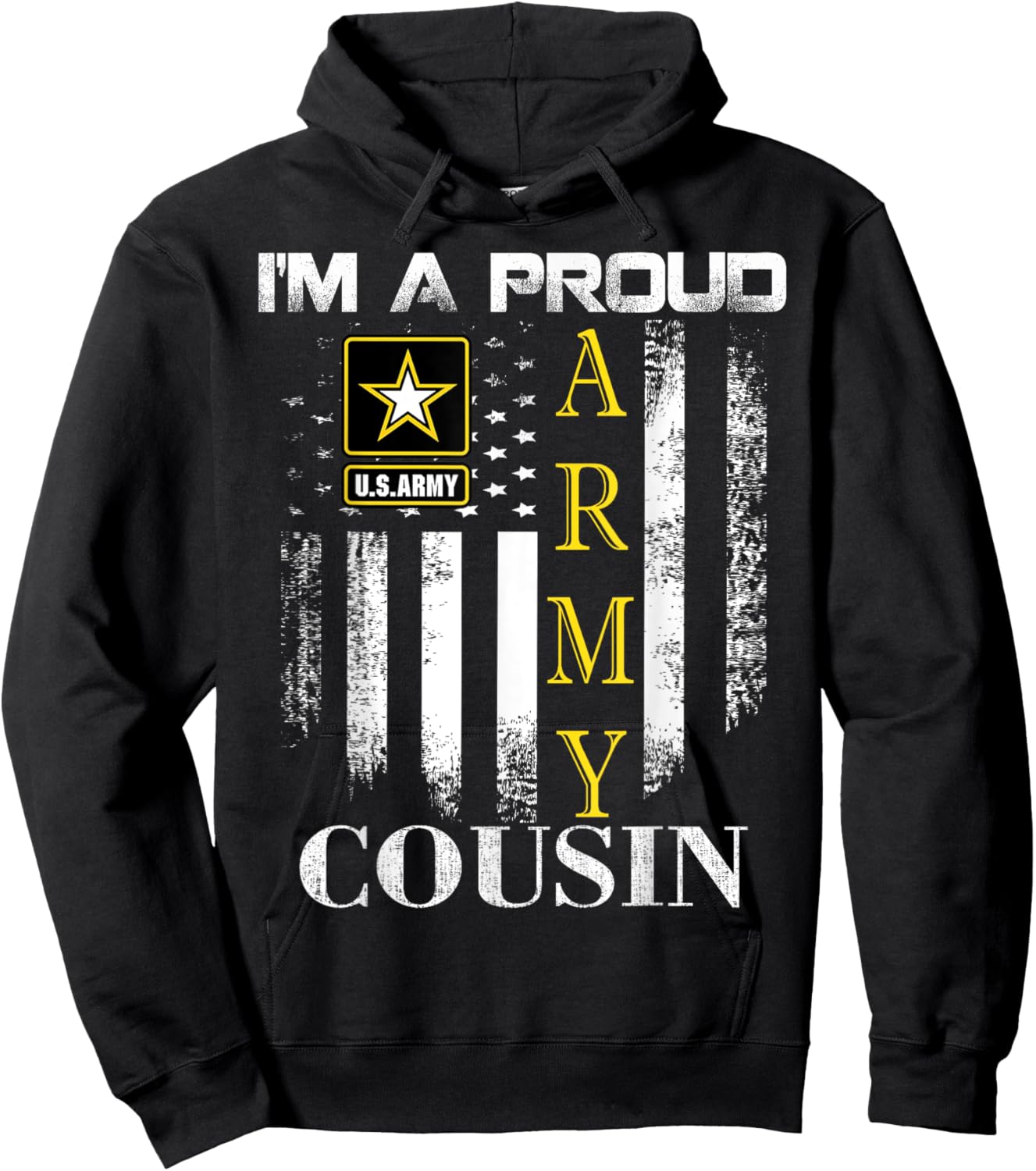 Vintage I'm A Proud Army Cousin With American Flag Gift Hoodie - Hoodie | Black