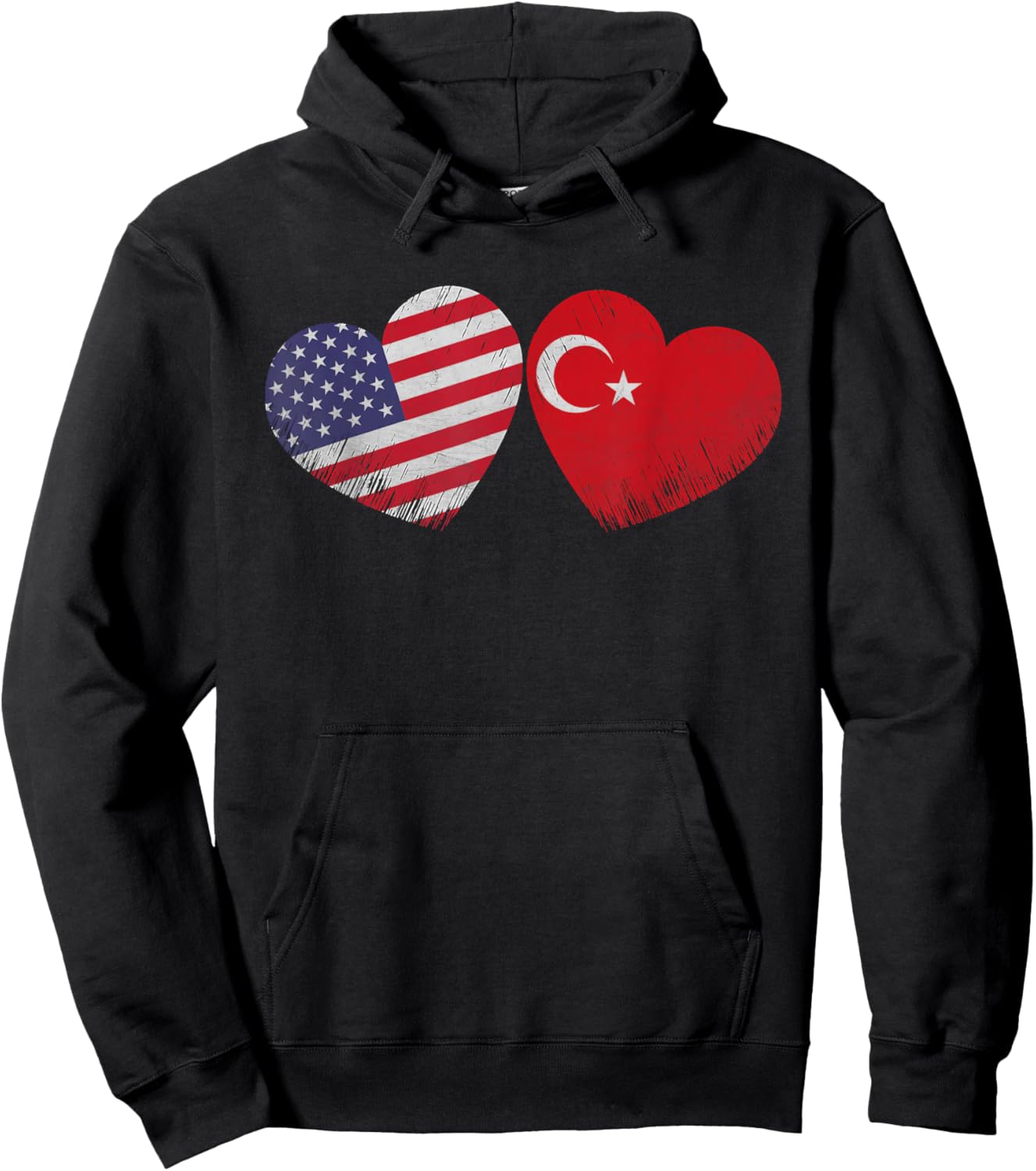 Heart Turkish American Flag Patriotic Family Heritage Hoodie - Hoodie | Black