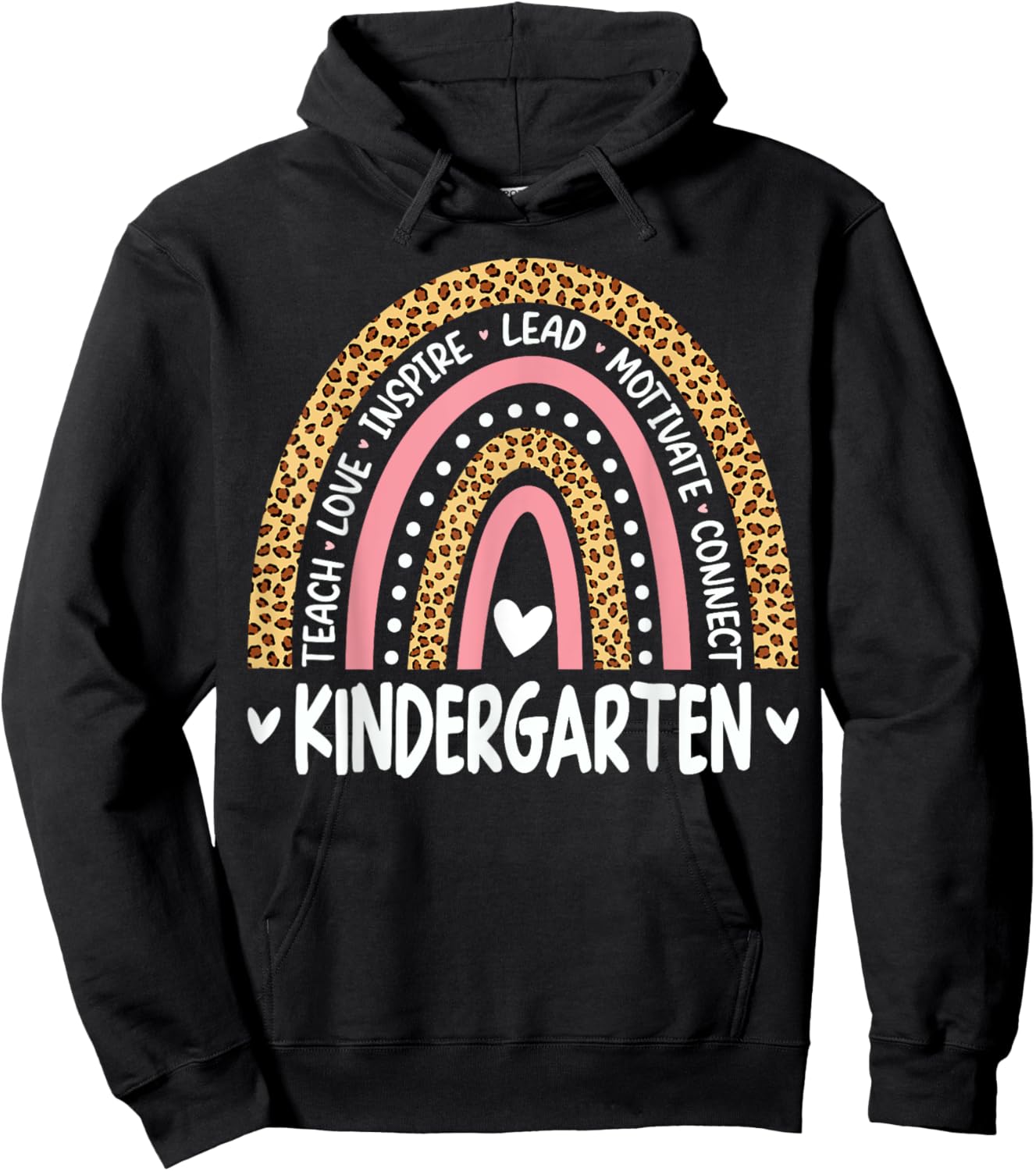 Kindergarten Rainbow Leopard Print Teacher Team Kinder Squad Women Kids Hoodie - Hoodie | Black