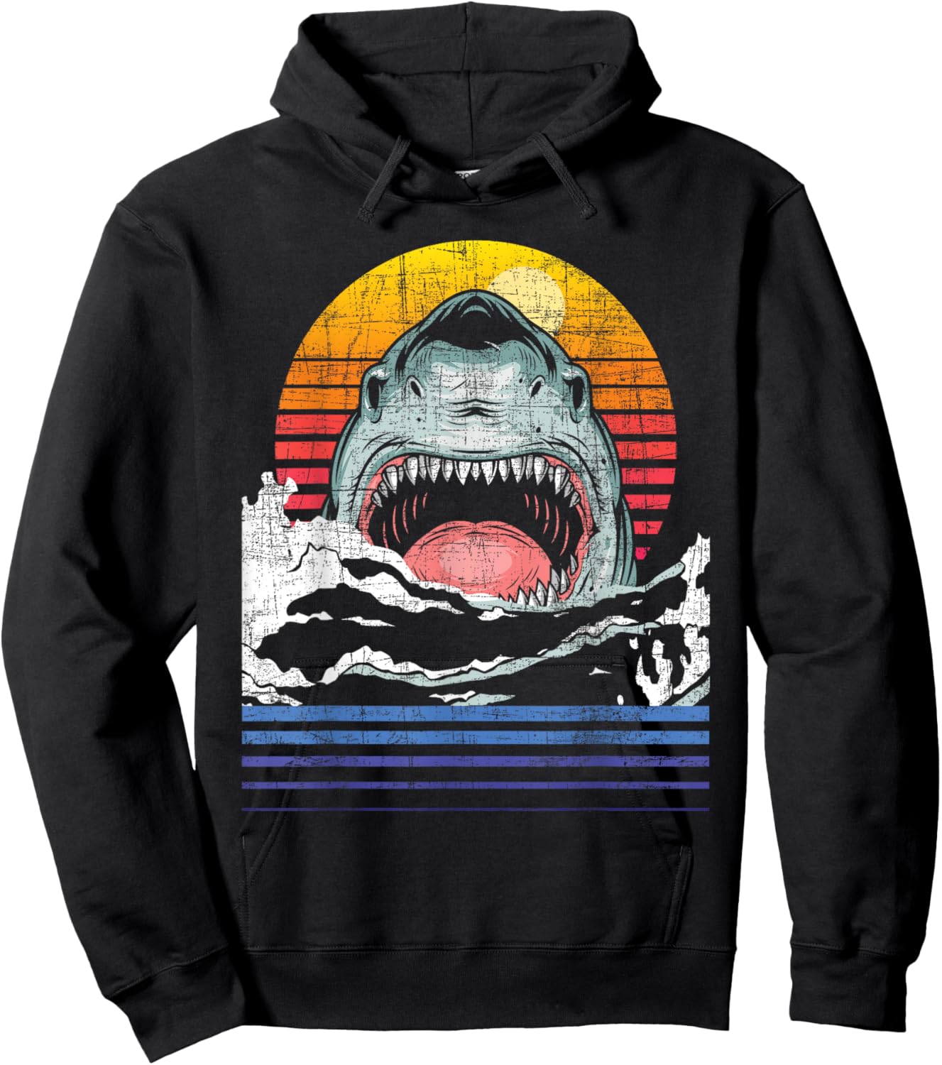 Retro Vintage Shark - Marine Biologist Wildlife Shark Lovers Hoodie - Hoodie | Black