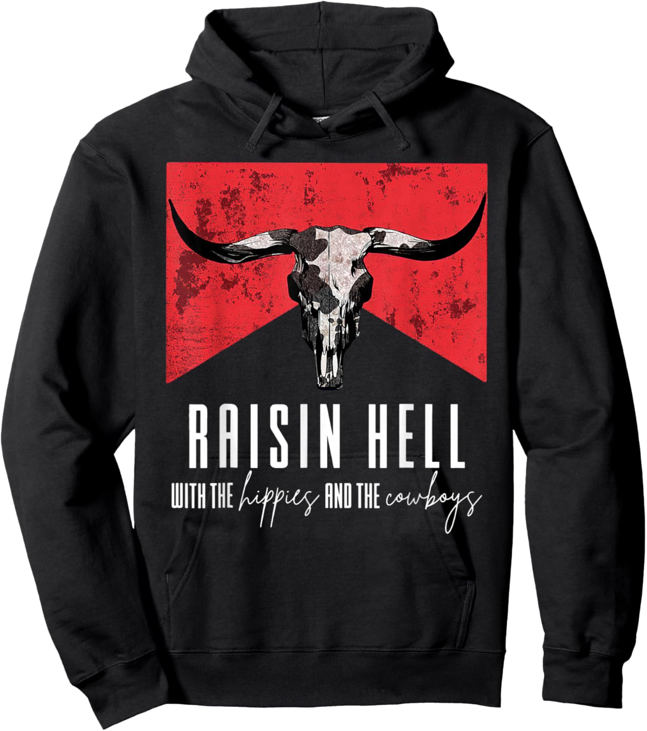 Raising-Hell With The Hippies And Cowboys Western Cowhide Hoodie - Hoodie | Black