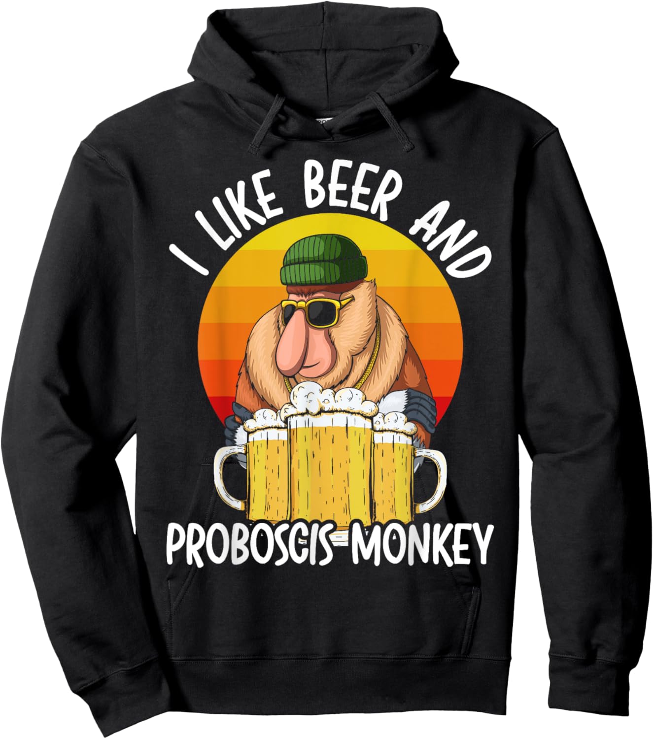 I Like Beer And Proboscis Monkey Wildlife Animal Zookeeper Hoodie - Hoodie | Black