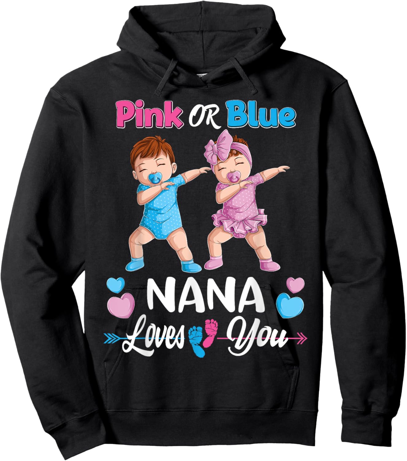 Pink Or Blue Nana Loves You Baby Gender Reveal Party Women Hoodie - Hoodie | Black