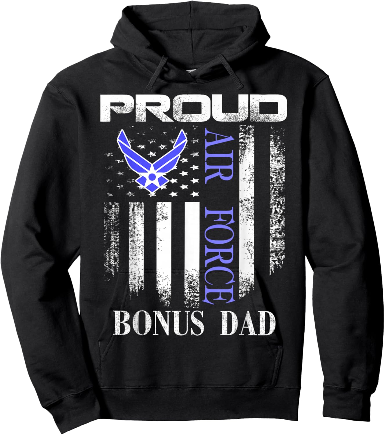 Vintage Proud Air Force Bonus Dad With American Flag Gift Hoodie - Hoodie | Black