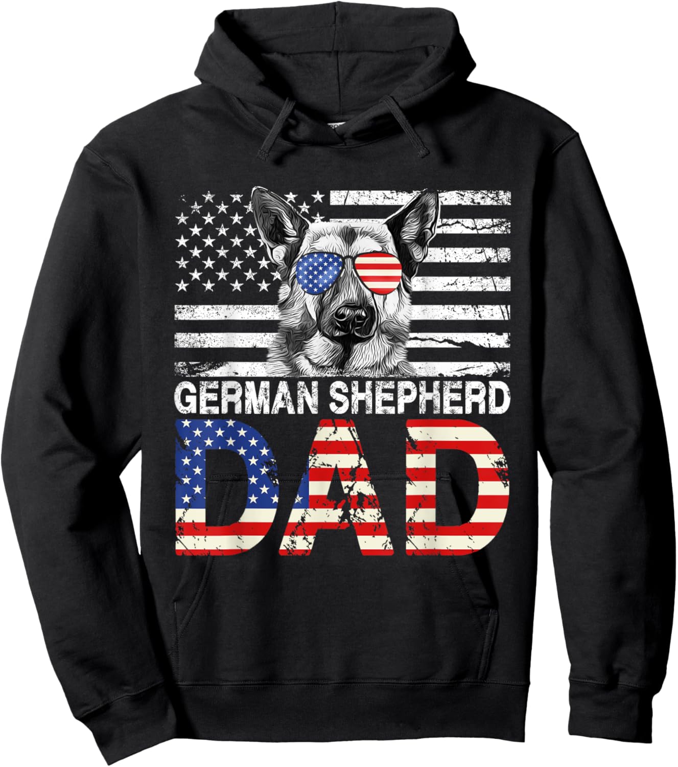 Cool German Shepherd Dad USA Flag Patriotic Fathers Day Hoodie - Hoodie | Black