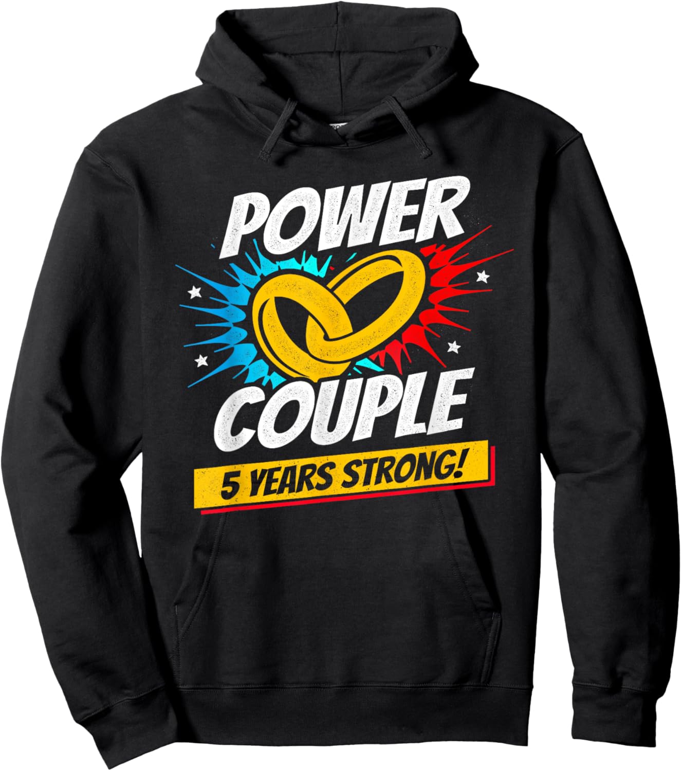 Married 5 Years - Power Couple - 5th Wedding Anniversary Hoodie - Hoodie | Black